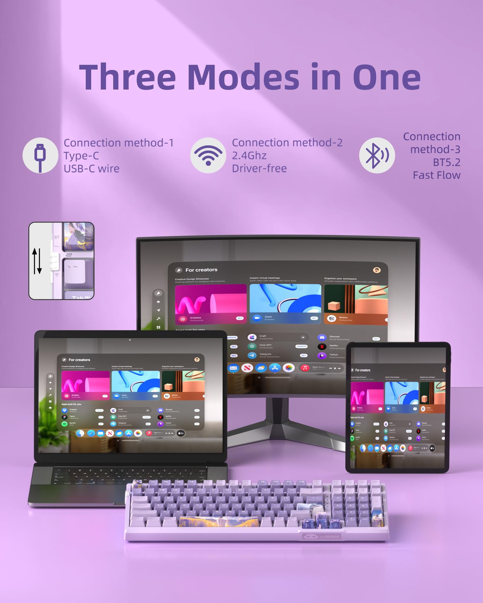 MageGee SKY98 Wireless Mechanical Gaming Keyboard - 96% Hot Swappable RGB Backlit, 5-Layer Sound Padding, Bluetooth/2.4G/USB-C, NKRO for Windows/Mac (Lavender, Violet Switch) | Perfect for Esports, Streaming & Office Work