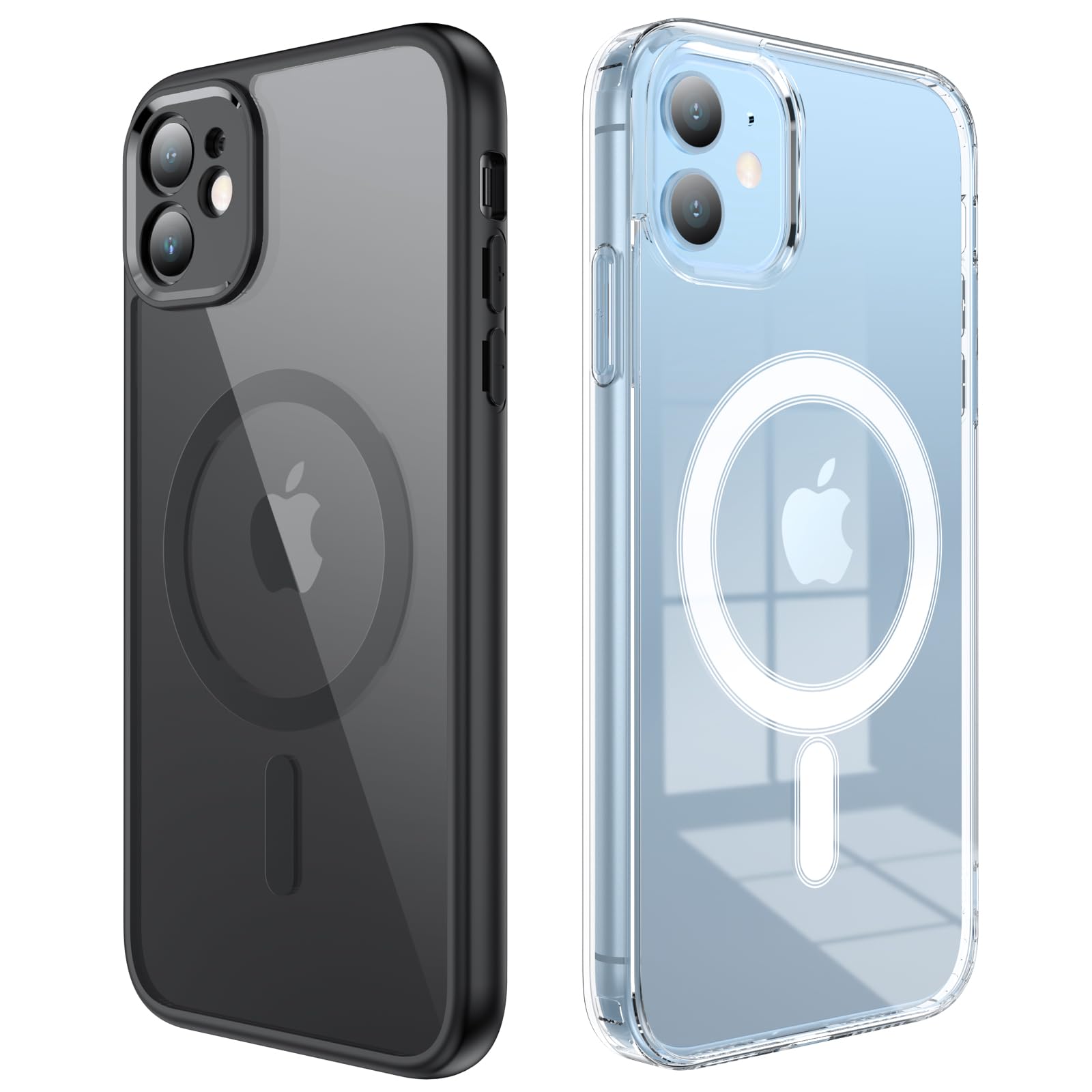 Anloes Magnetic Case for iPhone 11 - 2 Pack MagSafe Compatible Shockproof Military Protective Cover with Anti-Scratch Transparent Back (Black & Clear) - Perfect for Work, Travel & Outdoor Activities