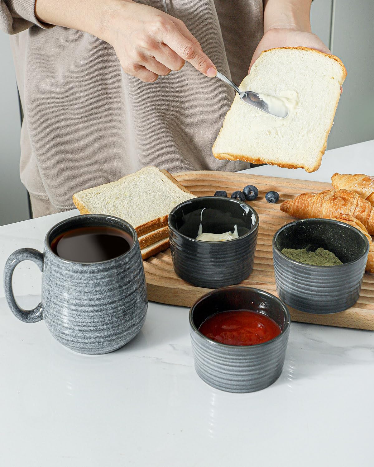 Hasense 8 oz Ceramic Ramekins Set of 6 - Oven Safe Souffle Dishes & Porcelain Dipping Bowls for Creme Brulee, Pudding, Custard, Ice Cream (Grey) - Perfect for Baking, Serving Dips & Dessert Presentation