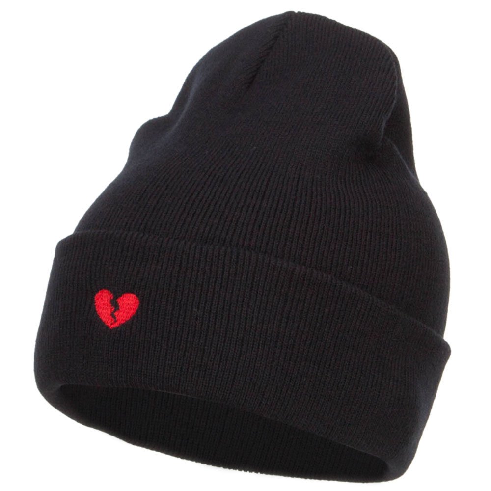 Mini Broken Heart Embroidered Long Beanie - Winter Knit Hat for Women & Men | Cozy Cold Weather Accessory for Outdoor Activities, Skiing & Casual Wear | e4Hats.com