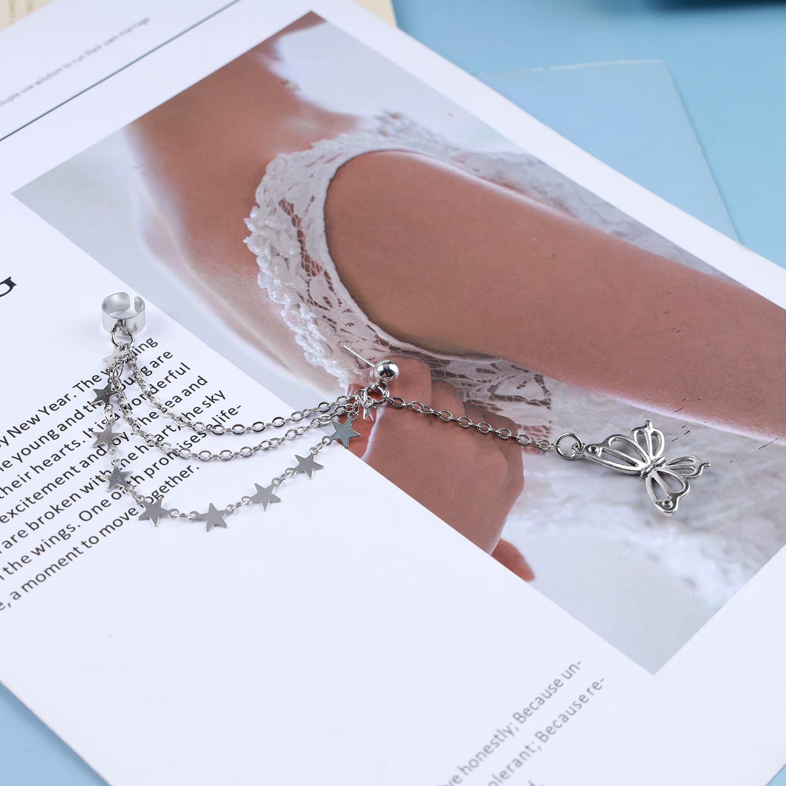 Bohemian Butterfly Drop Earrings for Women - Silver Hollow Dangle Earrings with Star Chain & Tassel Details | Cartilage Cuff, Stud Earrings | Perfect for Parties, Weddings & Boho Fashion Accessories