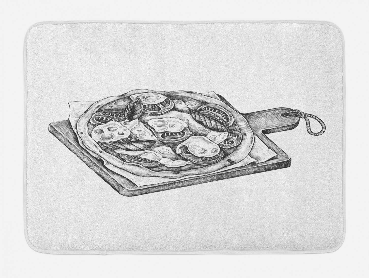 Ambesonne Non-Slip Plush Bath Mat - Charcoal Grey Stone Oven Pizza Design, 30.2