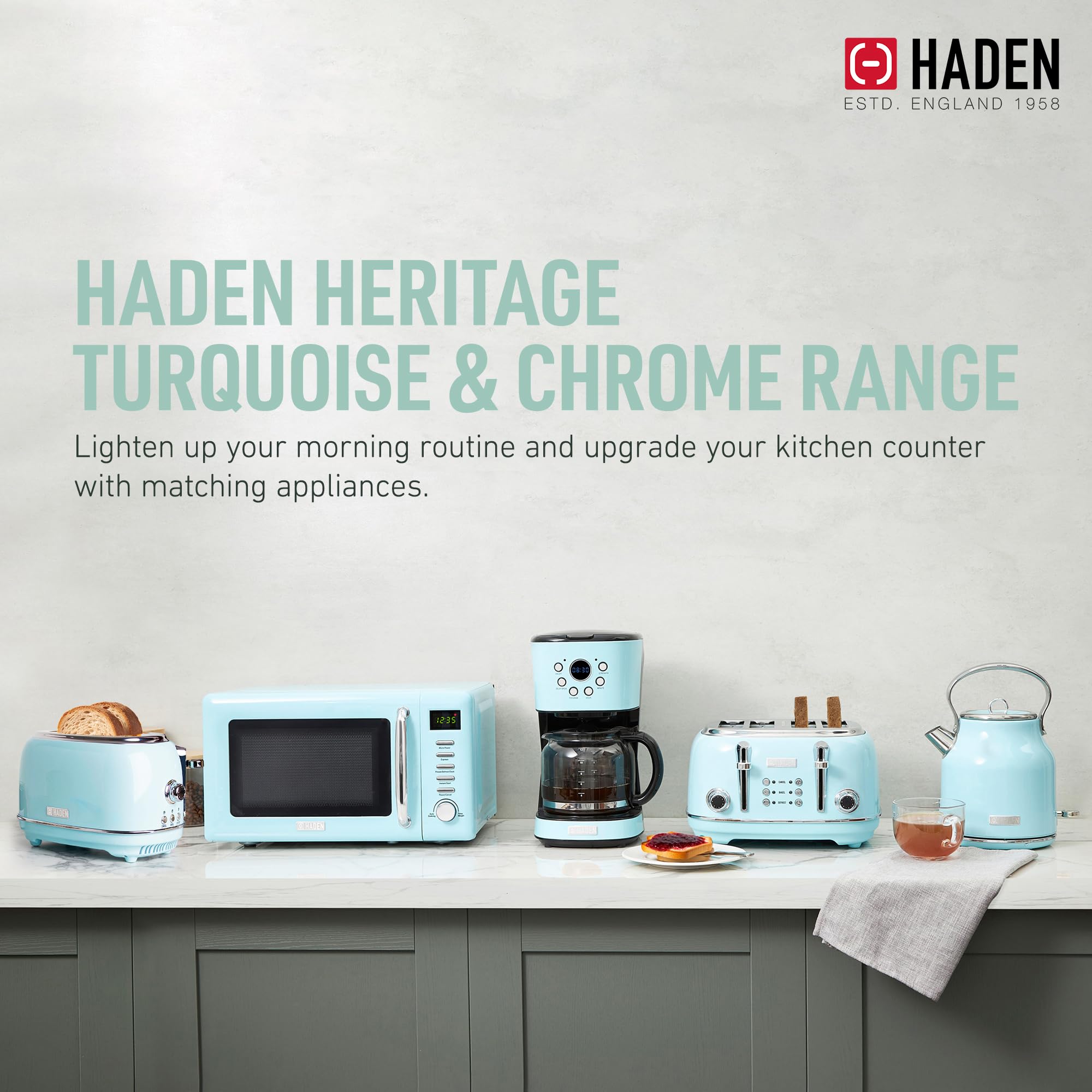 HADEN Heritage 12-Cup Programmable Vintage Coffee Maker & 2-Slice Stainless Steel Toaster Set - Retro Kitchen Appliances for Home, Office, or Cafe - Turquoise