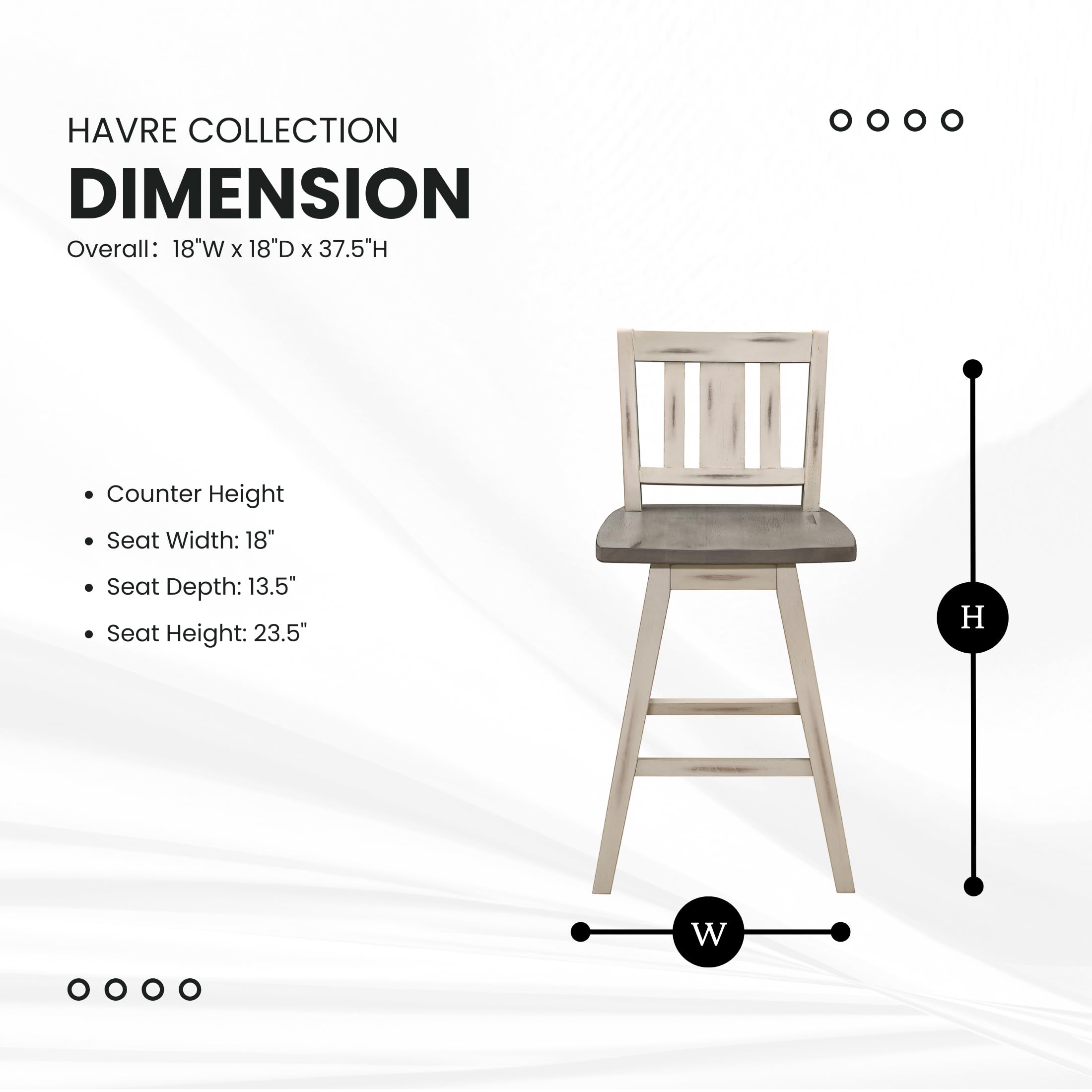 Modern Solid Wood Swivel Counter Height Bar Stools Set of 2 - High Back Kitchen Island Stools with Footrest & Vertical Slat Design - 24