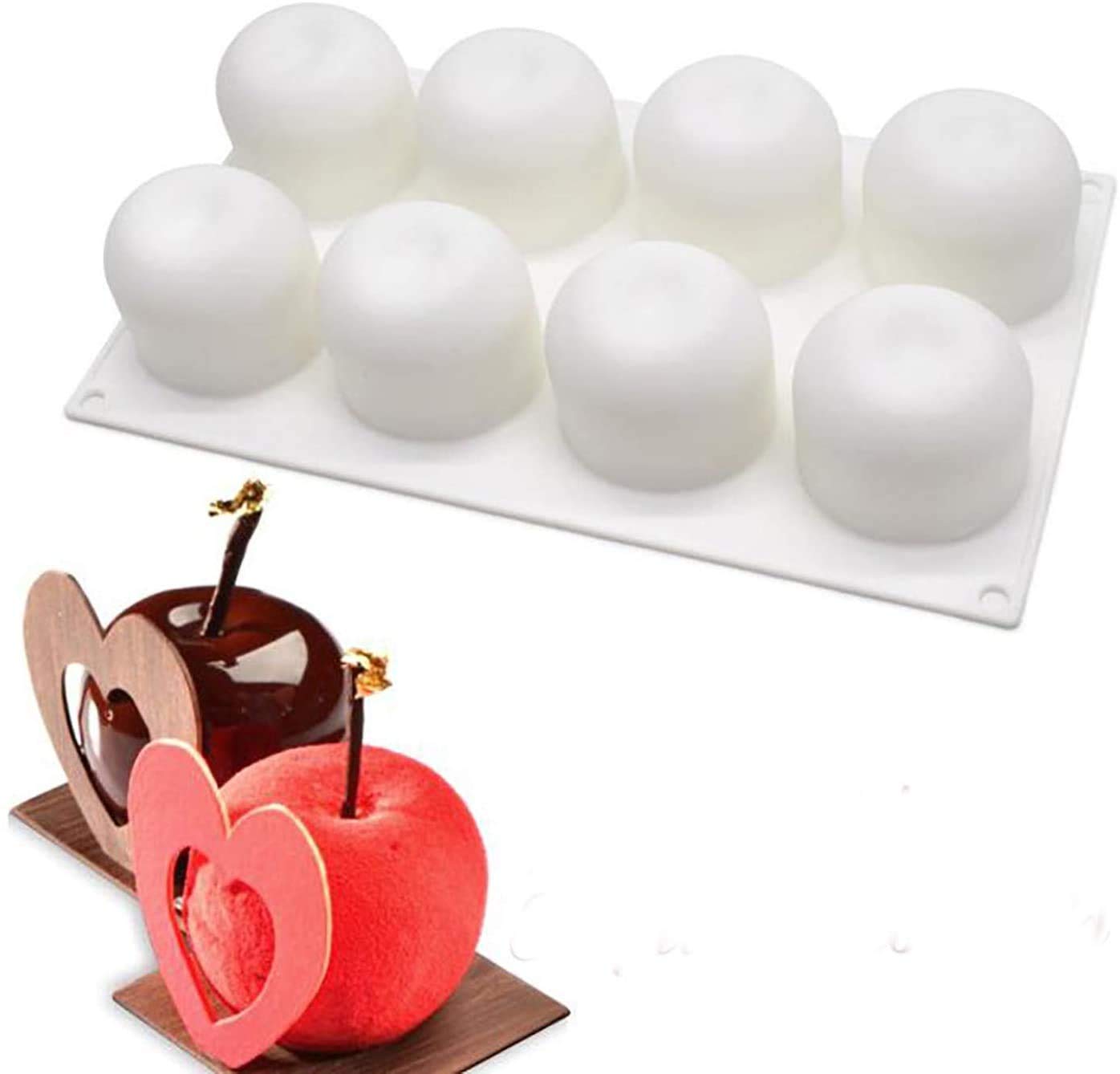 3D Apple-Shaped Silicone Baking Molds for Mousse Cake, Pastry, Truffle, Pudding, Jelly & Cheesecake - 8-Cavity Non-Stick Dessert Molds | Perfect for Home Baking, Party Treats & Holiday Desserts
