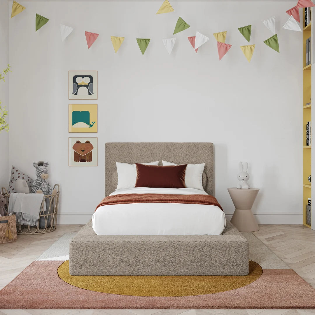 Kids Ultra Bed Set - Sturdy Wooden Bed Frame & Headboard Set with Safety Rails | Teddy Bear Theme for Children's Bedroom Decor | Perfect for Toddlers, Preschoolers & Sleepovers