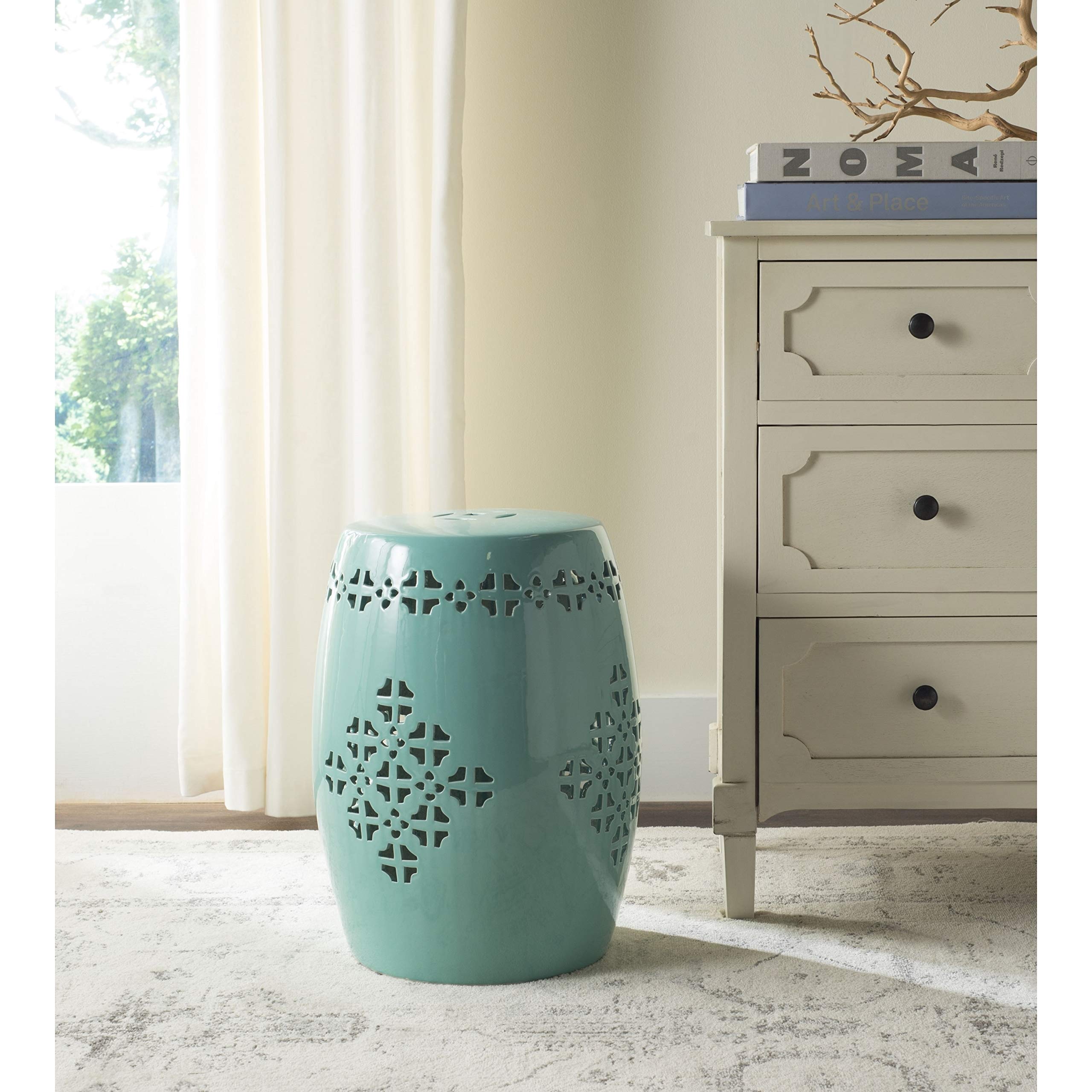 Quatrefoil Aqua Garden Stool - 14