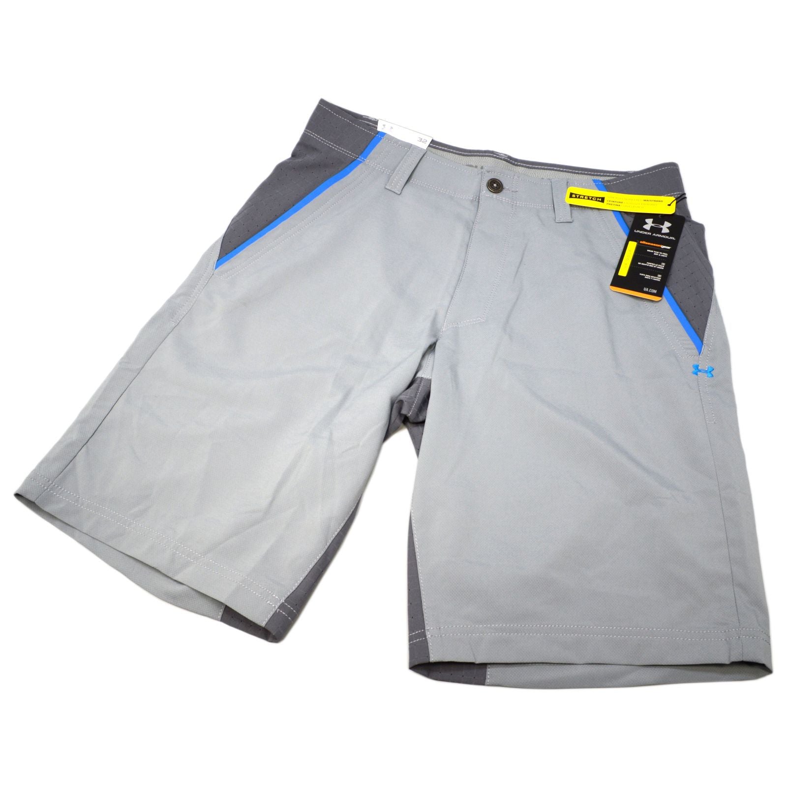 New Under Armour UA Golf Shorts for Men - Size 32 in Gray & Blue with Stretch Waist | Comfortable Athletic Shorts for Golfing, Running & Casual Wear