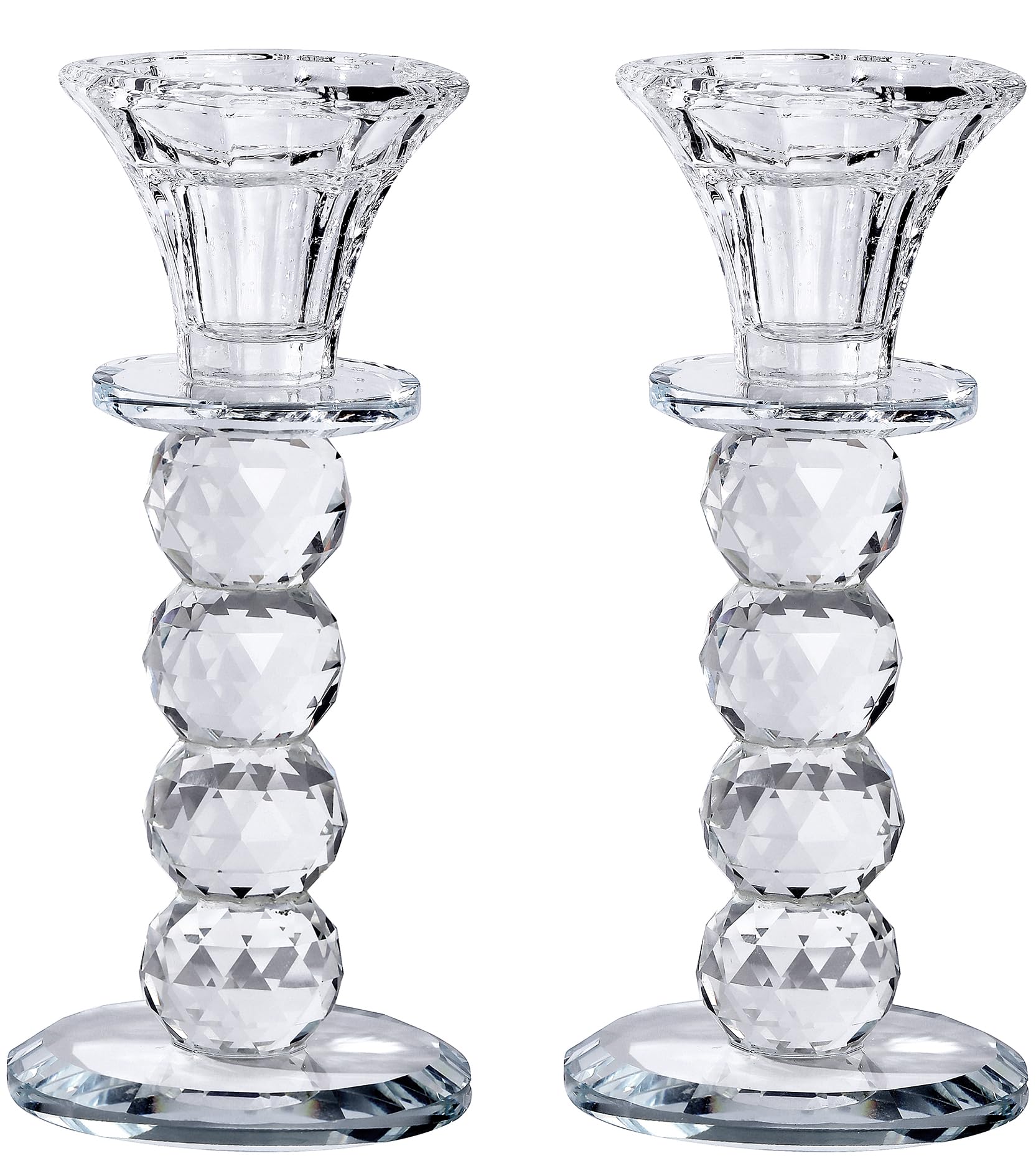2-Piece Clear Glass Taper Candle Holder Set - Elegant Crystal Candlestick Holders for Dining Table, Wedding, Party, Birthday Decor - Multi-Pillar Candelabra Stand for Home & Event Decoration