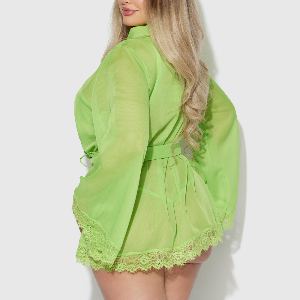 Shavon Sheer Chiffon & Lace Trim Kimono Robe for Women - Plus Size Cover Up - Elegant Loungewear for Spa, Beach, and Special Occasions