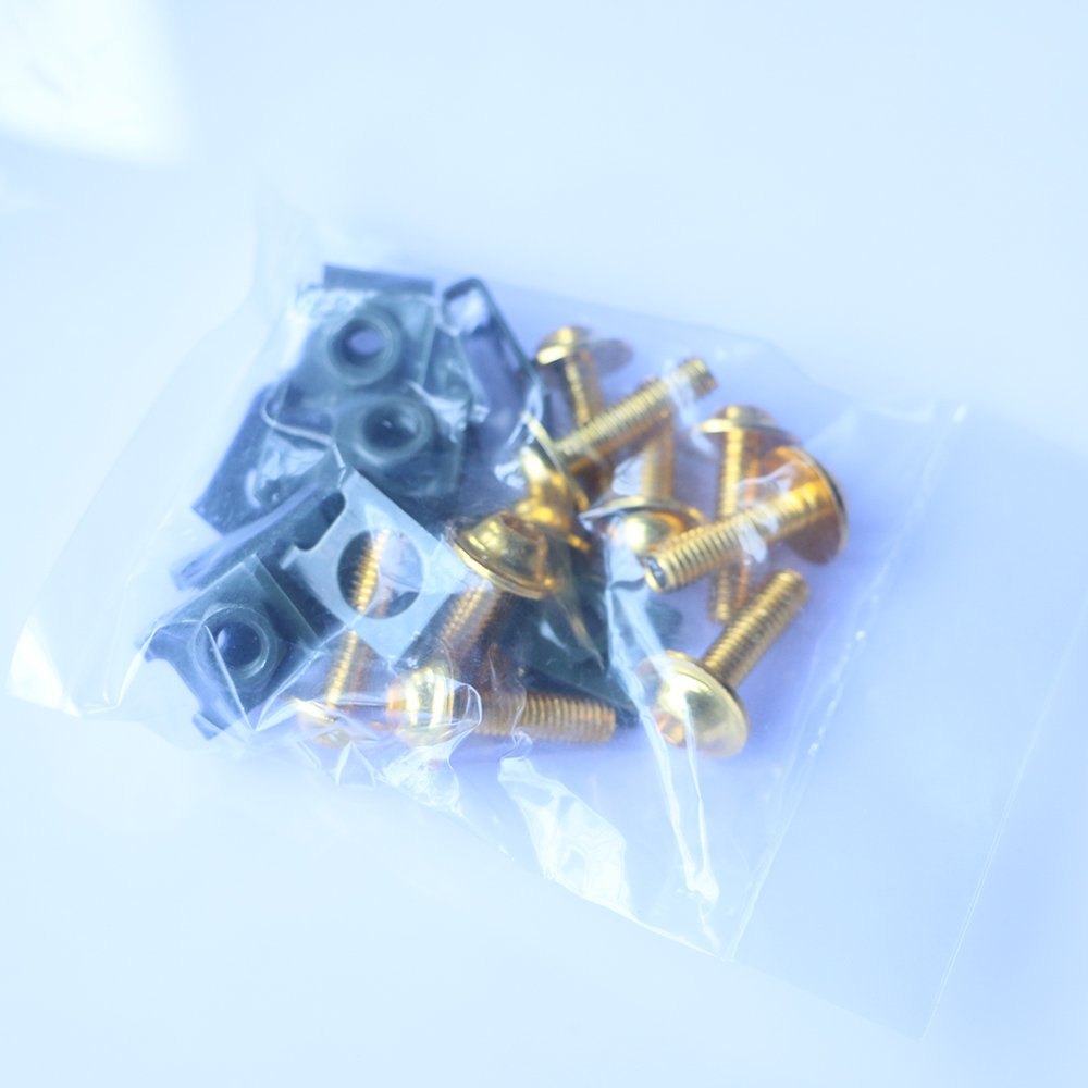 Yibid M6 6mm Motorcycle Fairing Bolts Kit - Gold Aluminum Steel Fastener for Sportbike Body Repair