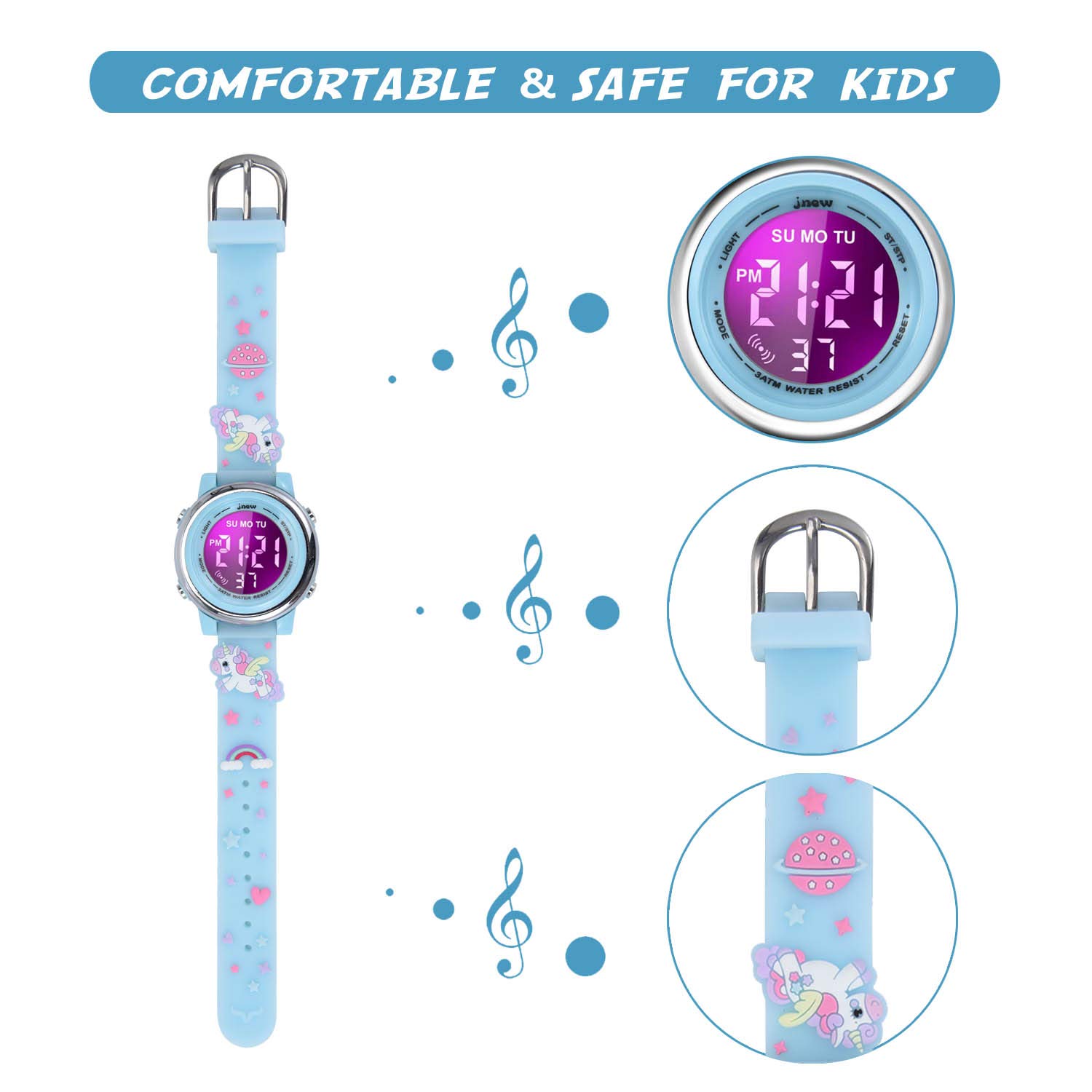 Cofuo Girls Digital Watch for Kids Age 3-12 - 3D Cartoon Waterproof LED Sports Watch with Luminous Display, Alarm & Stopwatch - Perfect Birthday Gift for Toddlers & Outdoor Play
