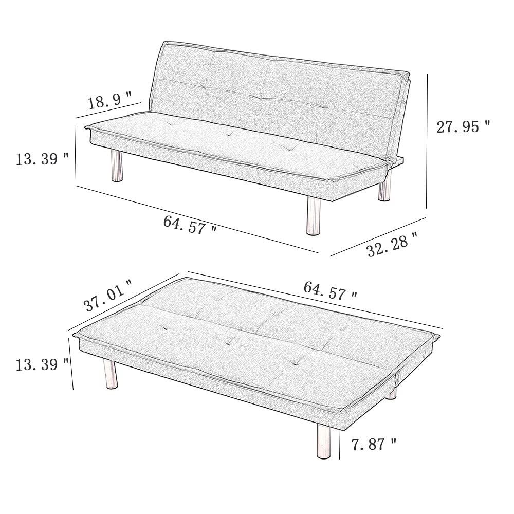 Convertible Fabric Sofa Bed - Foldable Futon Sleeper for Living Room & Guest Room, Space-Saving Black Couch with Storage (Perfect for Small Apartments & Home Offices)