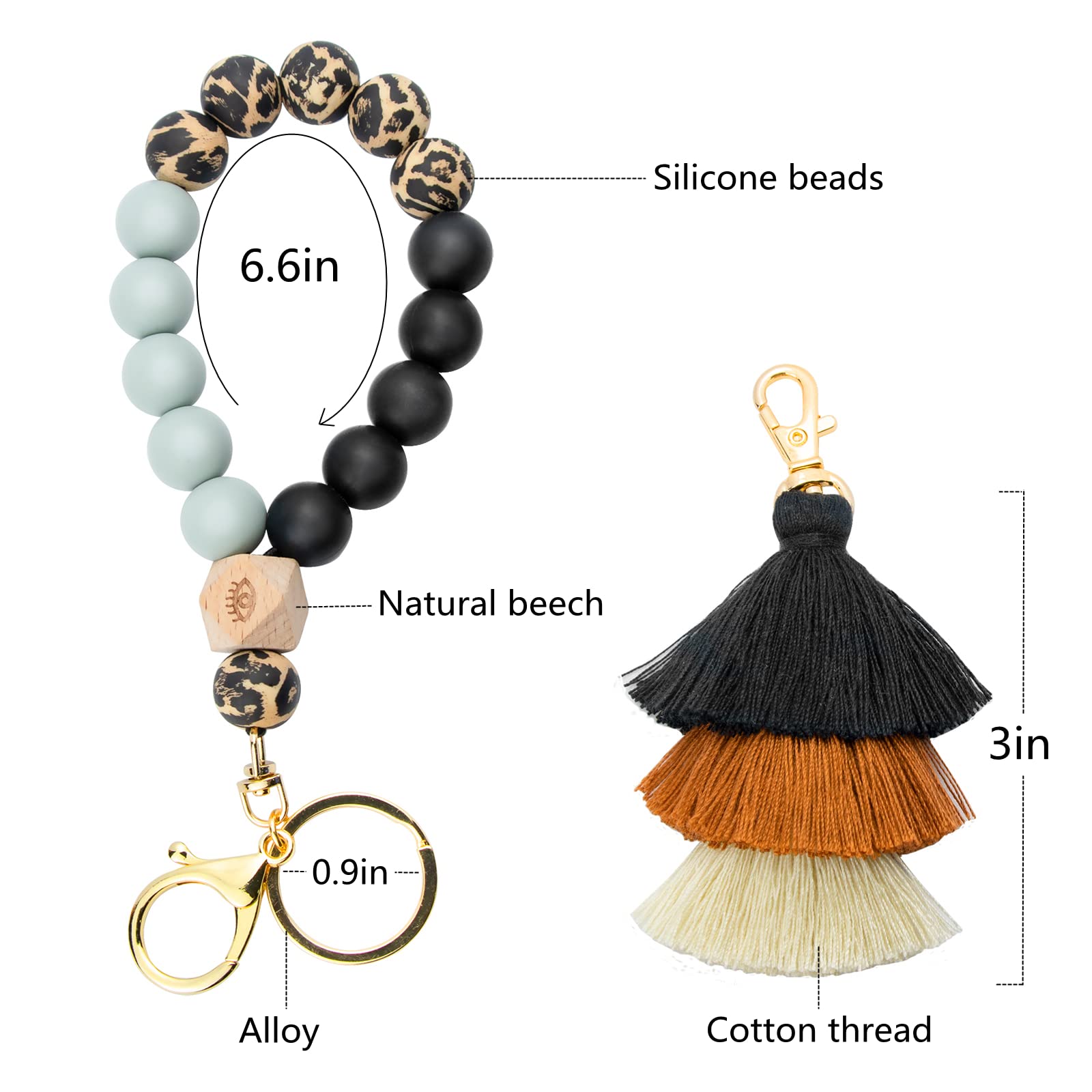 Beaded Keychain with Tassel - Silicone Key Ring Bracelet for Women | Cute Boho Car Key Chain Wristlet | Perfect for Key Organization, Handbag Accessory & Gift Giving