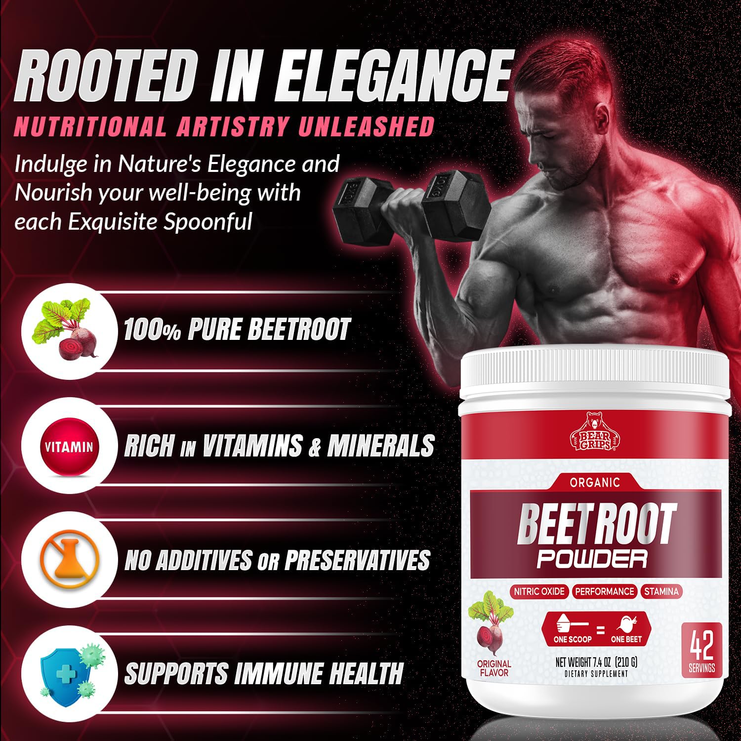 Organic Beet Root Powder - Nitric Oxide Booster, Superfood Supplement for Blood Pressure & Heart Health Support | Vegan, Non-GMO, Gluten-Free | Perfect for Smoothies, Baking & Daily Wellness