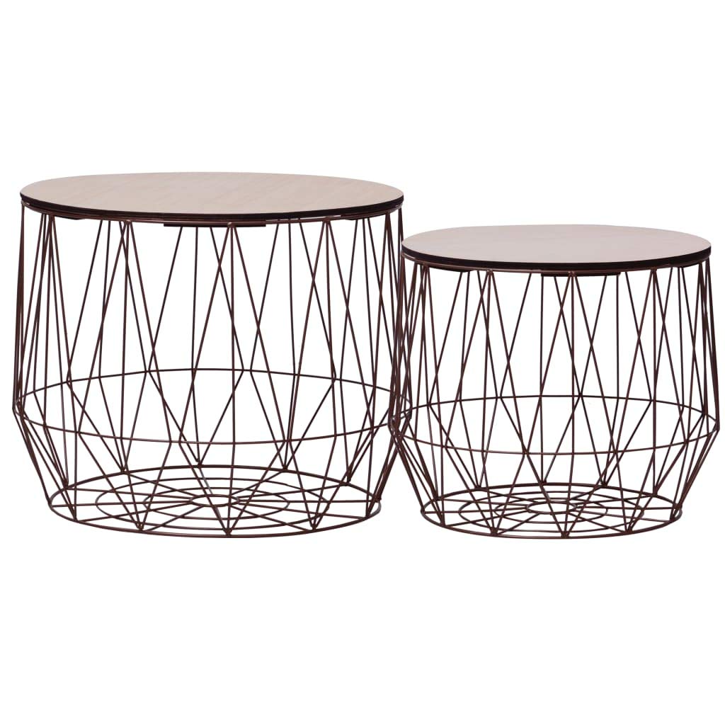 FAMIROSA Modern Coffee Table Set of 2 - Round Side Tables with Copper Metal Base for Living Room, Bedroom & Office - Stylish End Tables for Small Spaces