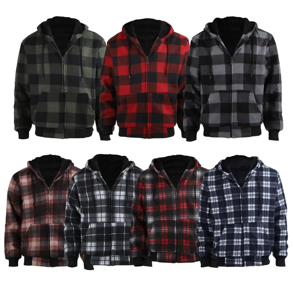 Men's Plaid Sherpa Lined Sweatshirt - Warm Flannel Shirt Jacket for Winter, Cozy Fleece-Lined Pullover for Outdoor Activities & Casual Wear