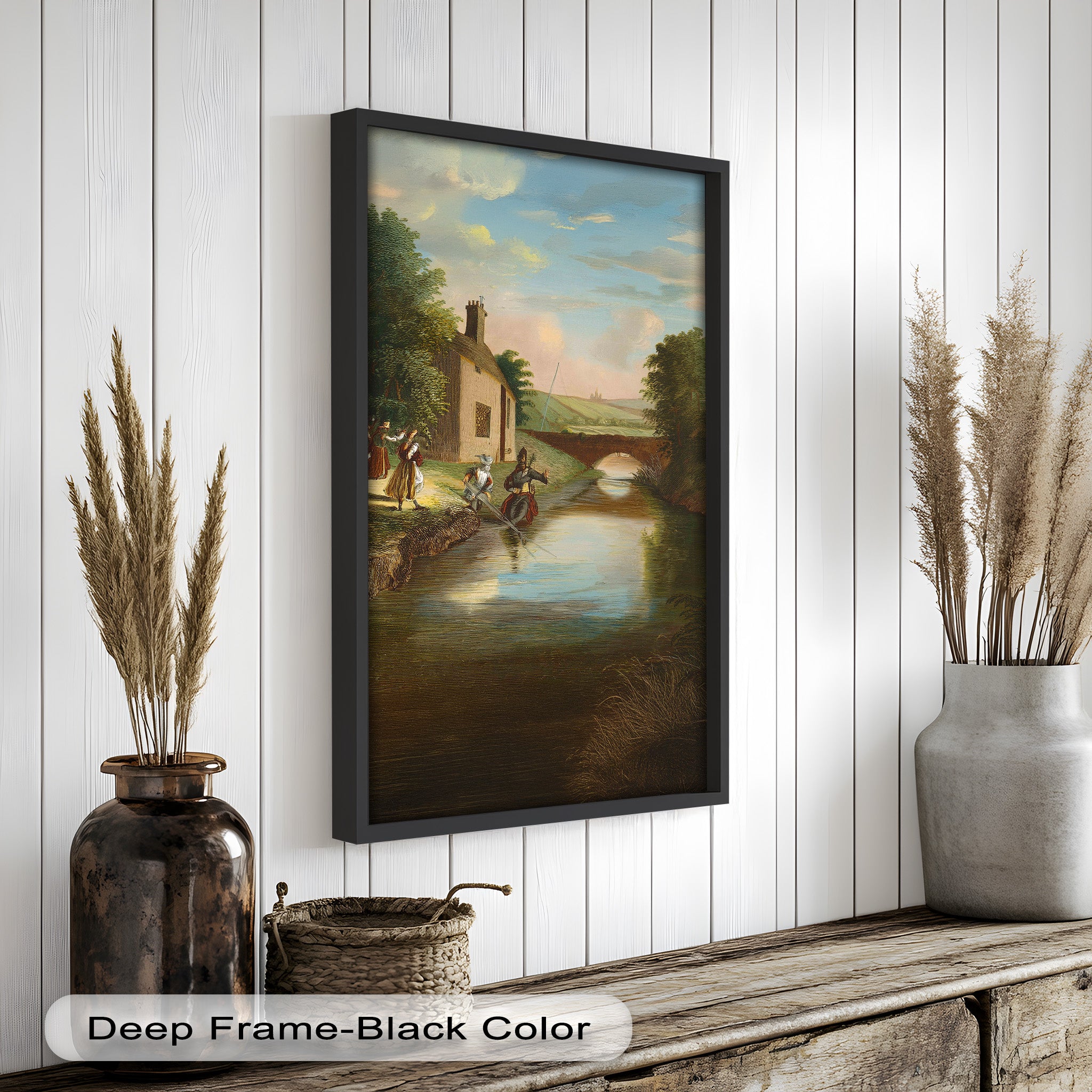 Romantic English Countryside Historic Oil Painting - A Day by the River - Perfect for Home Decor, Living Room Wall Art & Gift Ideas