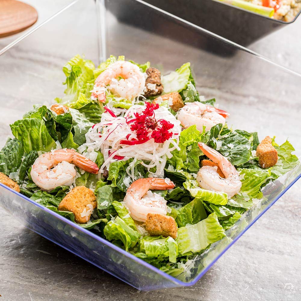 Heavy-Duty 160oz Clear Plastic Bowls - 25 Disposable Salad Bowls for Catering & Parties