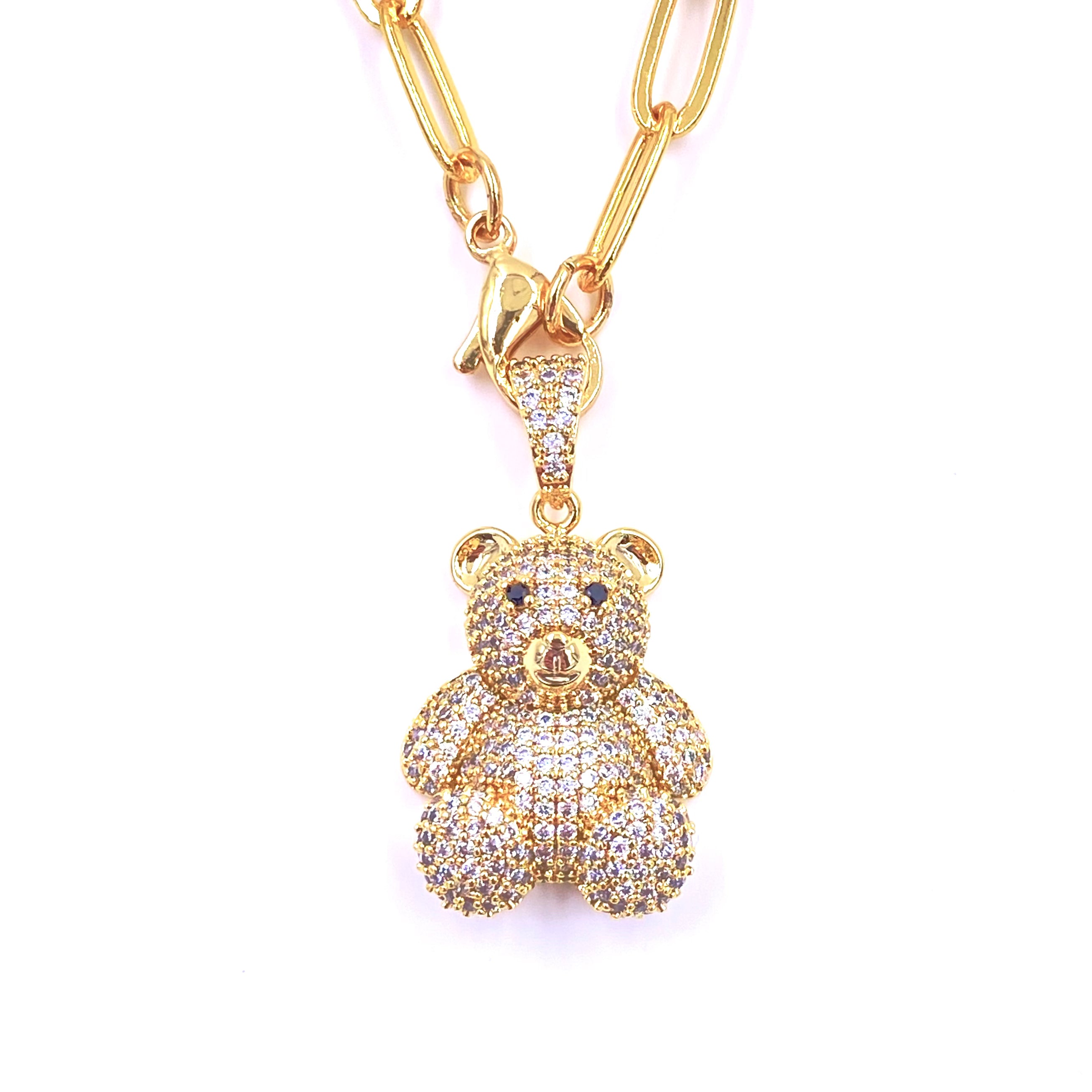Ashley Gold Stainless Steel Gold Plated CZ Teddy Bear Charm Necklace for Women - Elegant Jewelry Gift for Birthday, Valentine's Day & Special Occasions