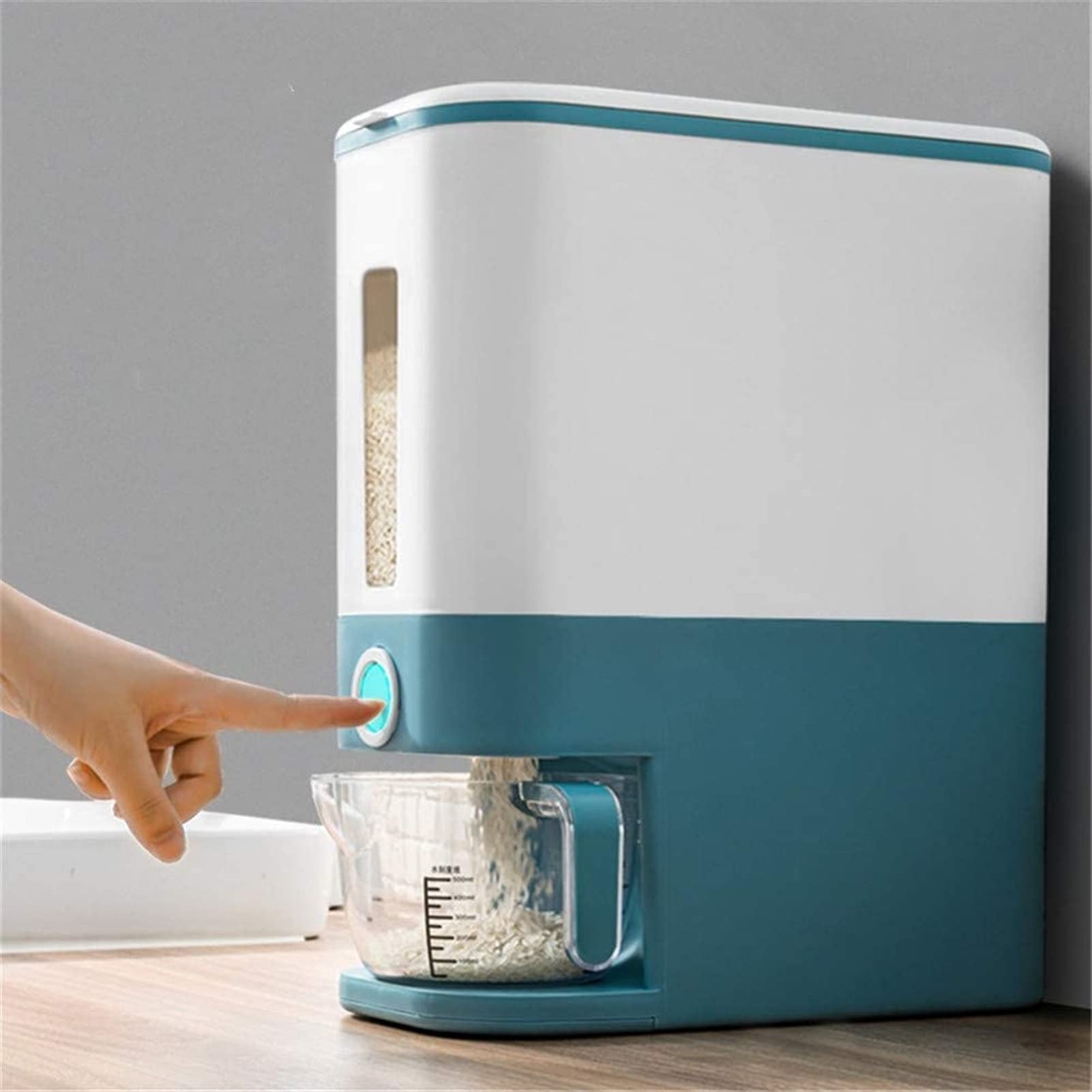 Airtight Rice Storage Container with Dispenser - Transparent Food Grain Bucket for Rice, Flour & Dry Goods (Light Green) - Perfect for Kitchen Pantry Organization & Bulk Food Storage
