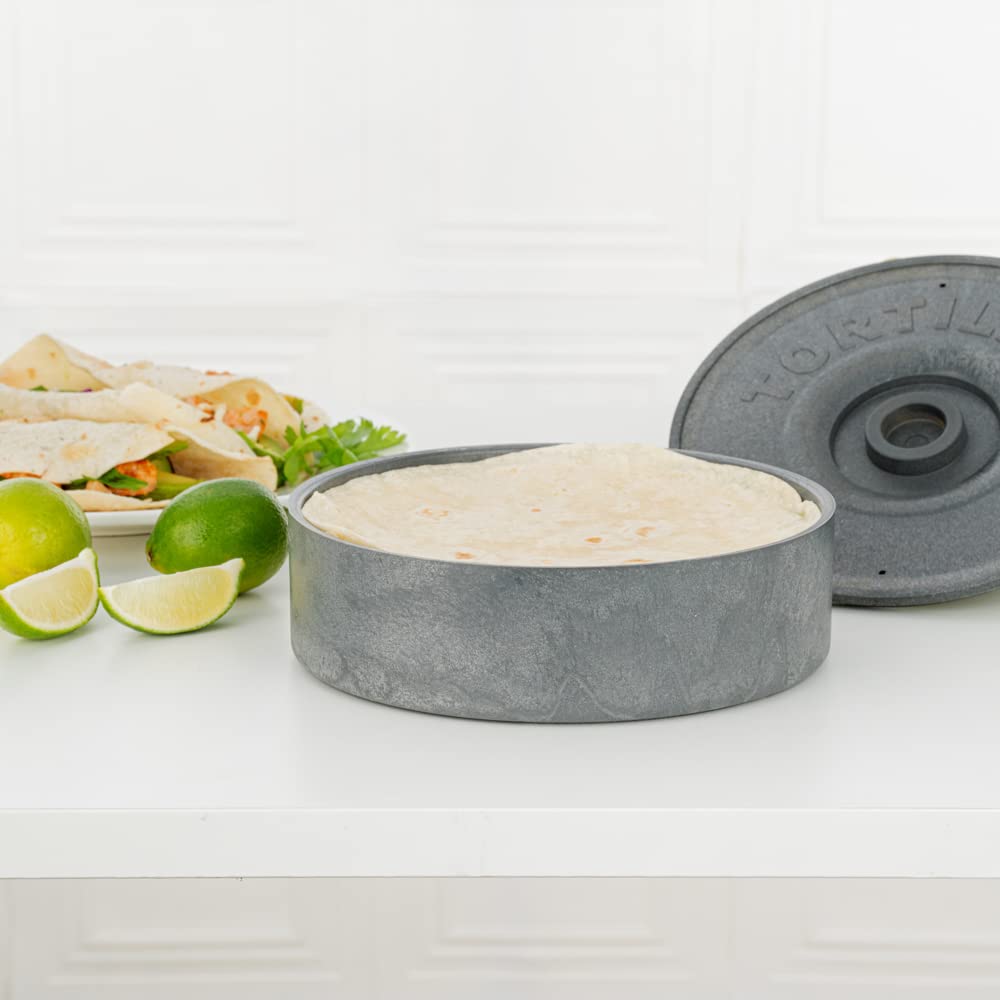 8.5 x 2.3 Inch Microwave-Safe Tortilla Warmers - 10 Pack with Lids, Insulated Gray Plastic Tortilla Holders for Homes & Restaurants | Keep Tortillas Fresh & Warm for Tacos, Burritos, Quesadillas & More