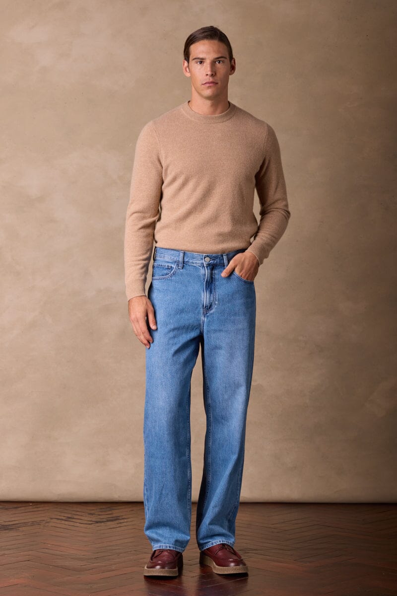 Premium Cashmere Crew Neck Sweater for Men - Soft & Warm Knit Pullover (Camel Color) - Perfect for Office, Casual Wear & Winter Outfits