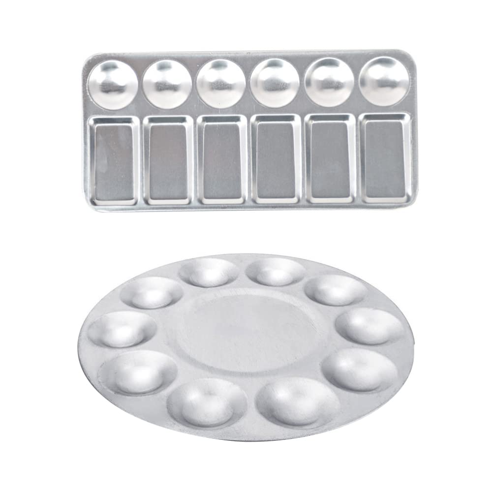 2-Pack Stainless Steel Round Paint Palette Trays - Cabilock Artist Pigment Mixing Tray for Acrylic, Oil & Watercolor Painting | Perfect for DIY Art Projects, Classroom & Studio Use