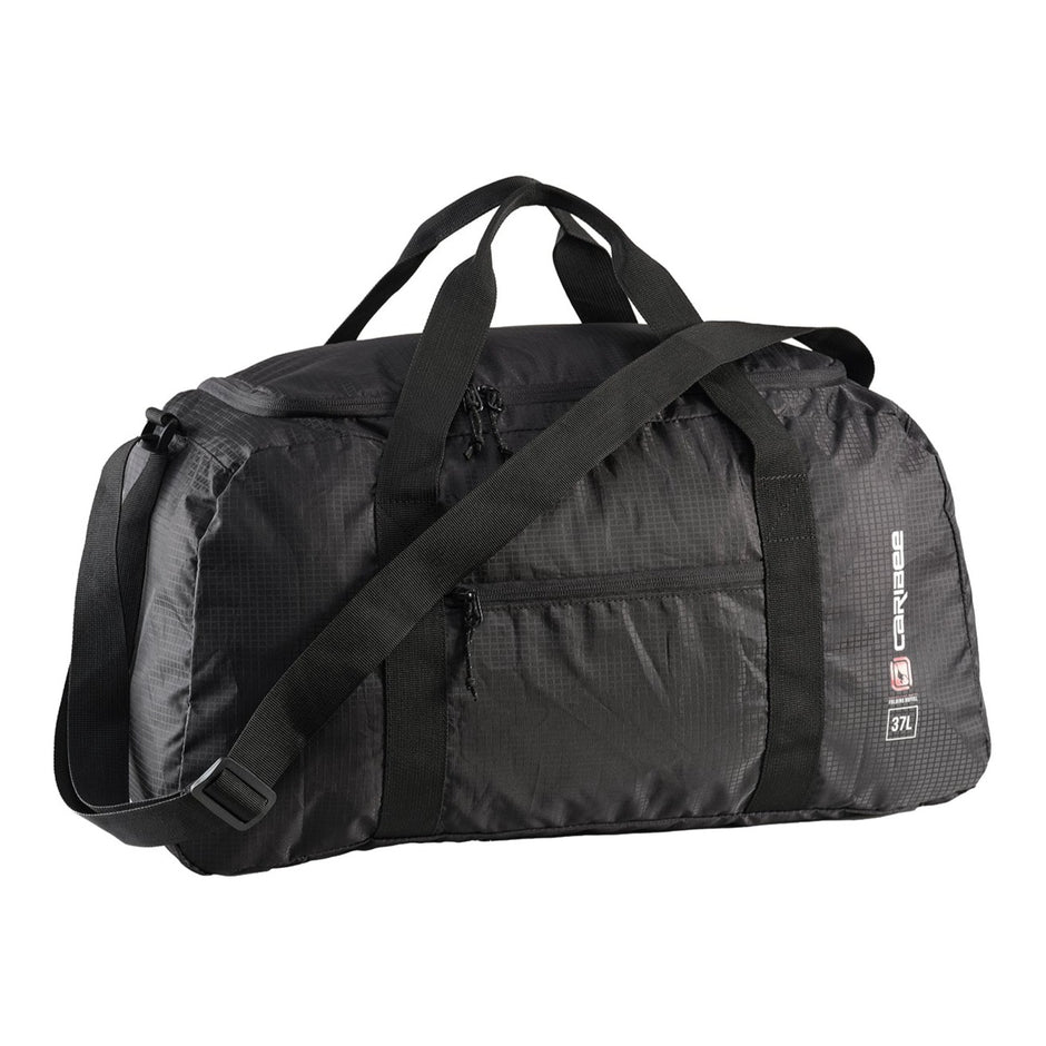 Caribee 1212 Folding 37L Duffle Bag - Black | Water-Resistant Travel Duffel for Gym, Camping & Weekend Getaways