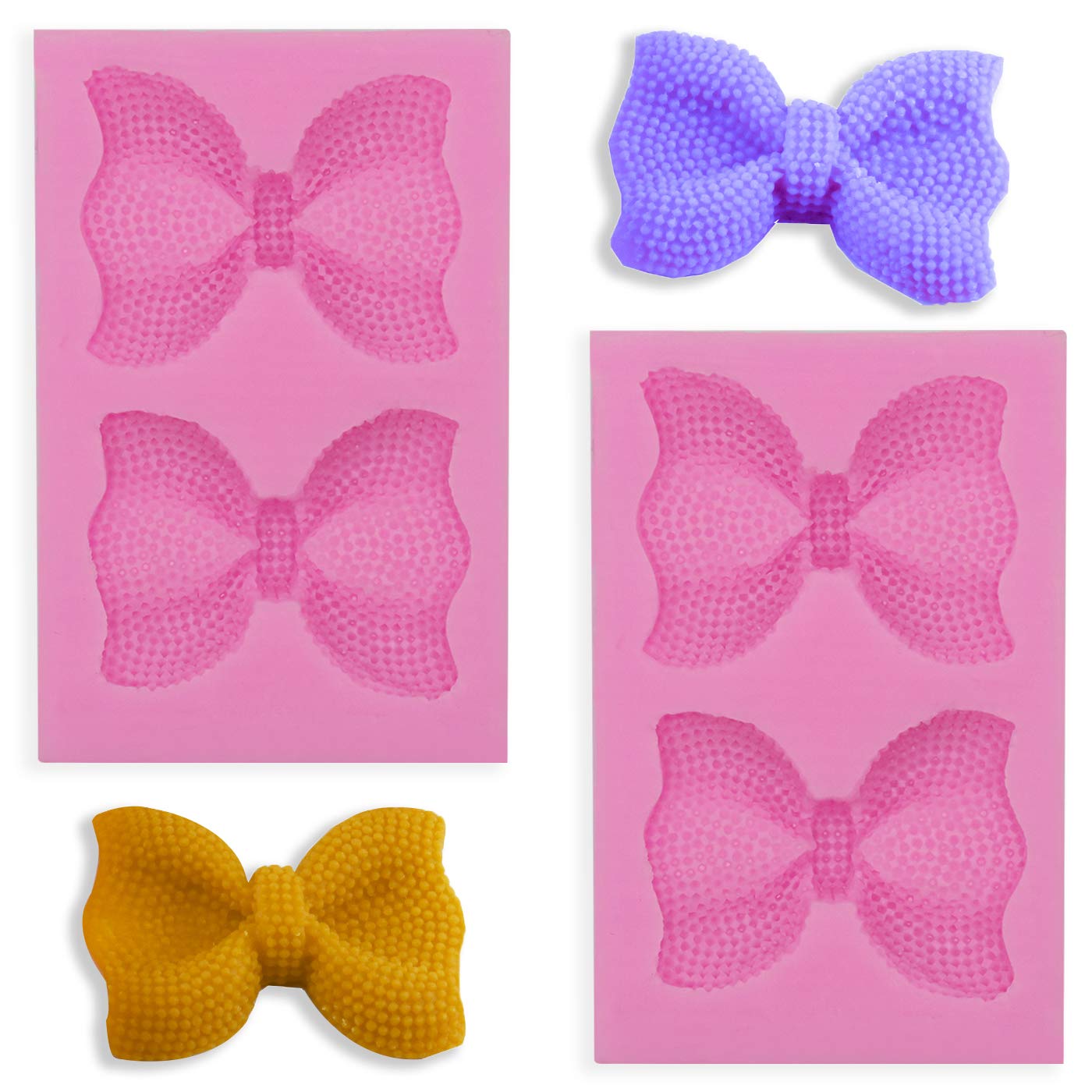 2-Piece Large Bow Silicone Fondant Molds - Handmade Ice Cream Soap Molds, Crystal Cupcake Cake Topper Decor for Desserts, Ice Cube & Candy Pudding - Perfect for Baking, DIY Crafts, and Party Decorations
