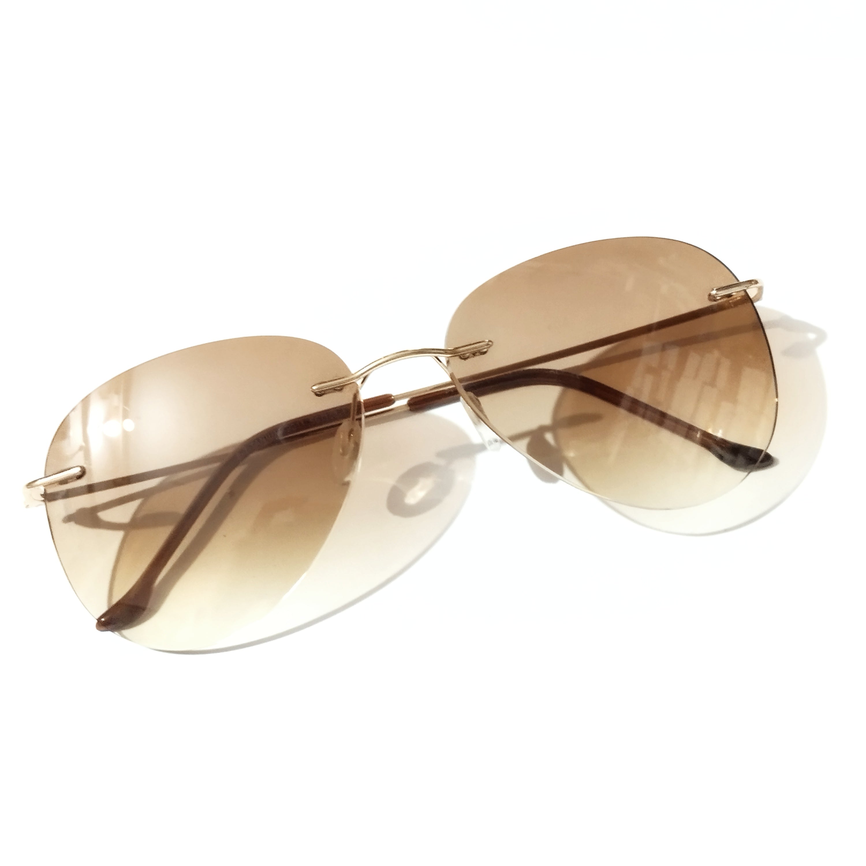 Stylish Rimless Brown Gradient Sunglasses for Men & Women - UV Protection Polarized Lenses - Perfect for Driving, Beach & Outdoor Activities