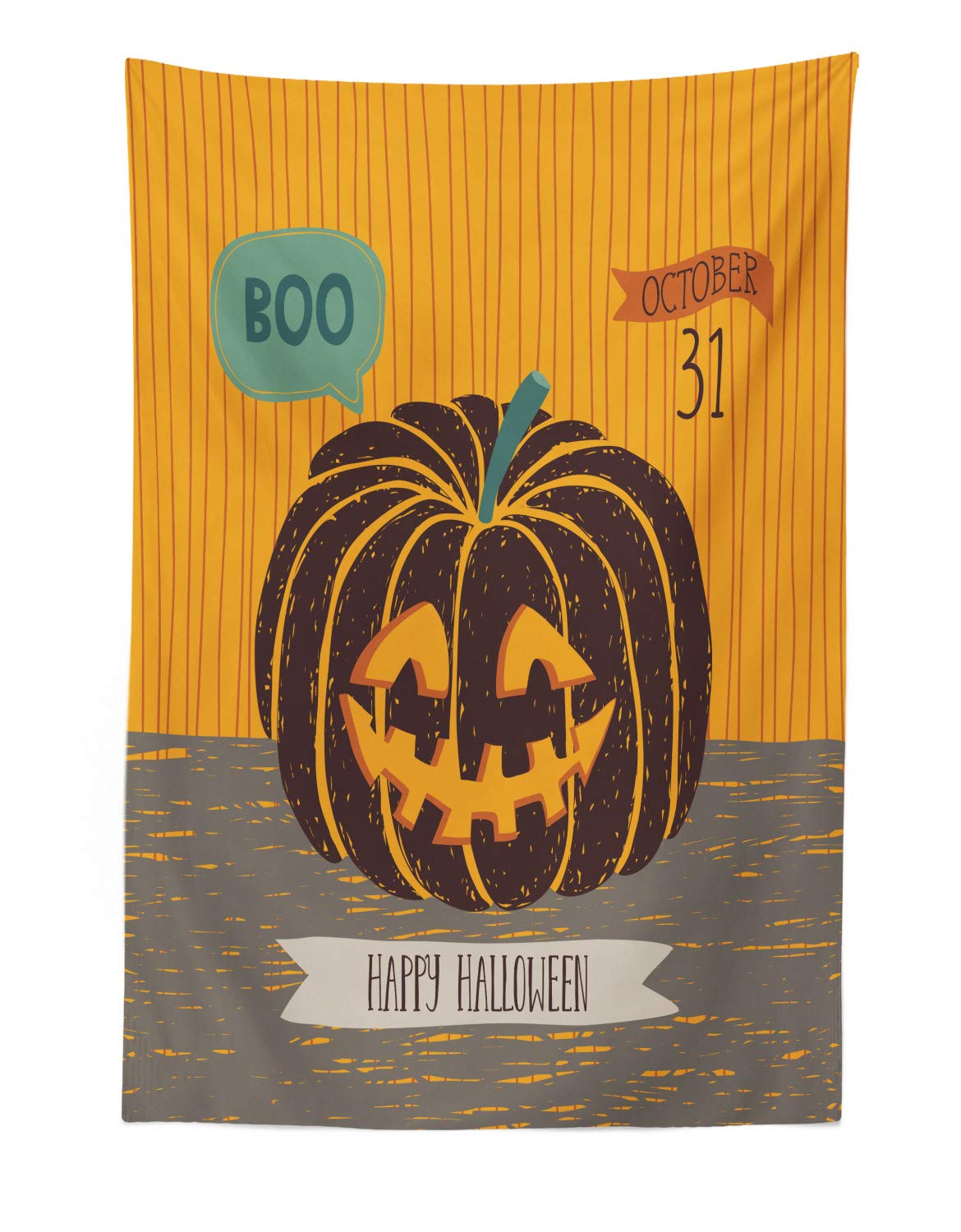 Ambesonne Halloween Tapestry - Creepy Pumpkin 'Boo' Speech Bubble Grunge Wall Art, 30