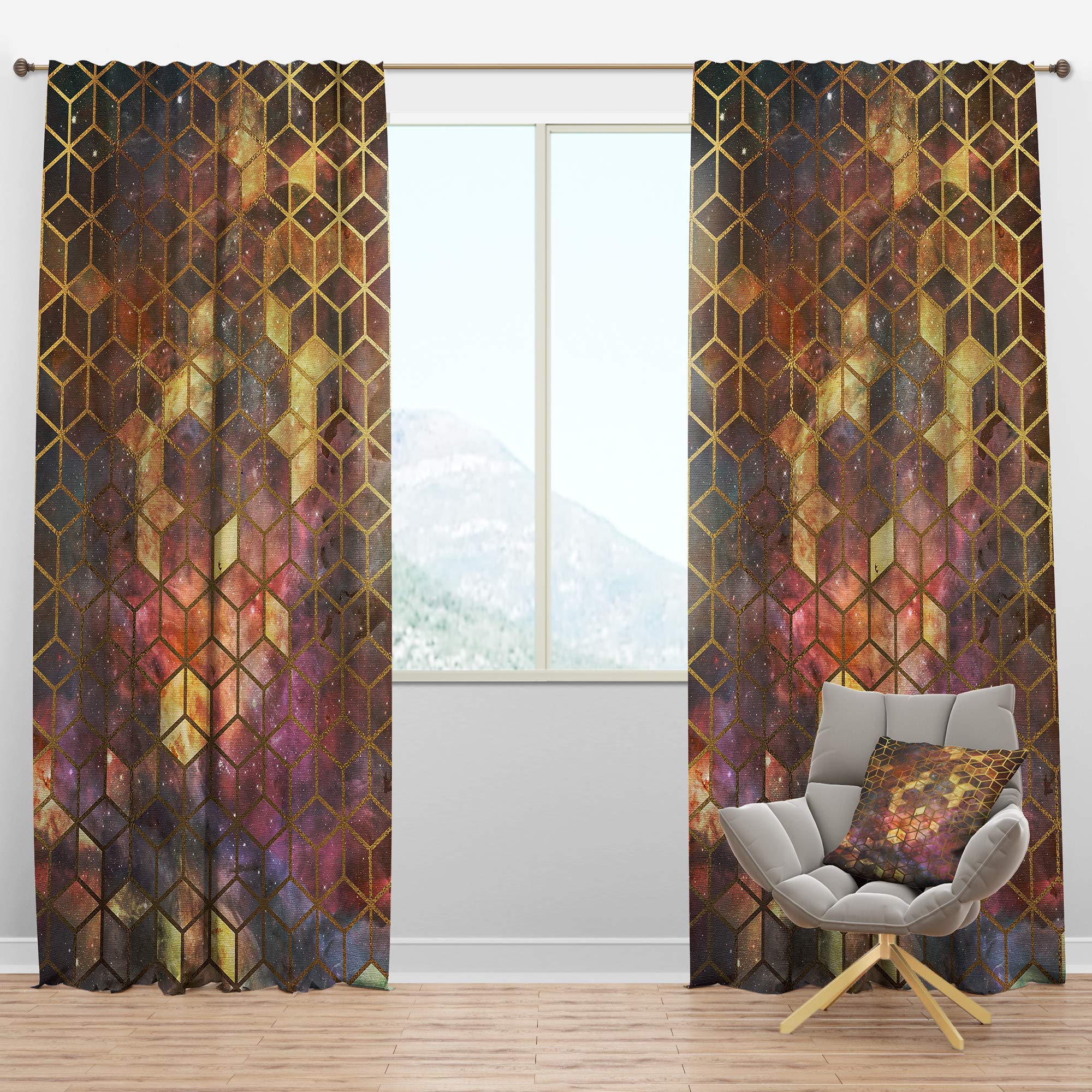 DesignQ Blackout Curtains 'Yellow Cubes on Nebula' - Thermal Insulated Single Panel (52x84 inches) for Bedroom & Living Room - Noise Reducing & Energy Saving Window Drapes for Better Sleep & Home Decor