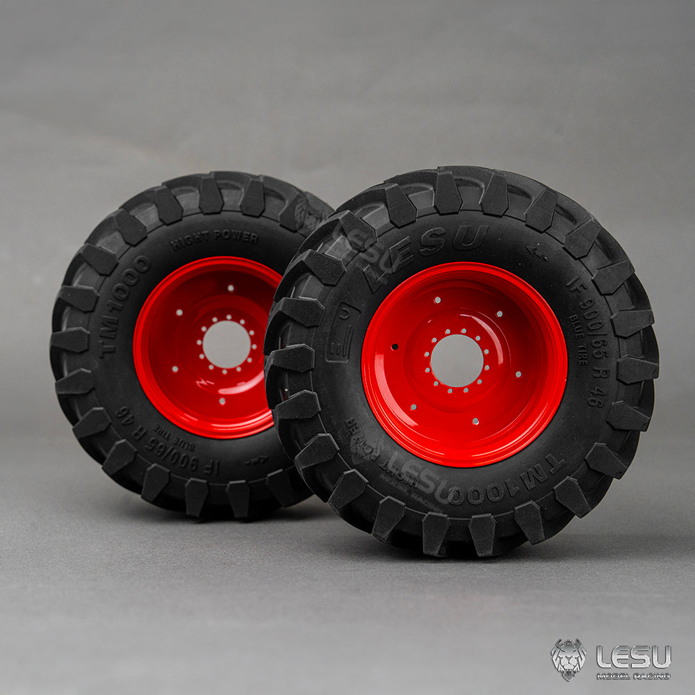 1 Pair Front/Rear Wheel Rubber Tire with Metal Hub for LESU 1/14 RC Hydraulic Tractor AOUE 1050 - Agricultural Vehicle DIY Replacement Parts for RC Model Cars & Farm Toy Collection