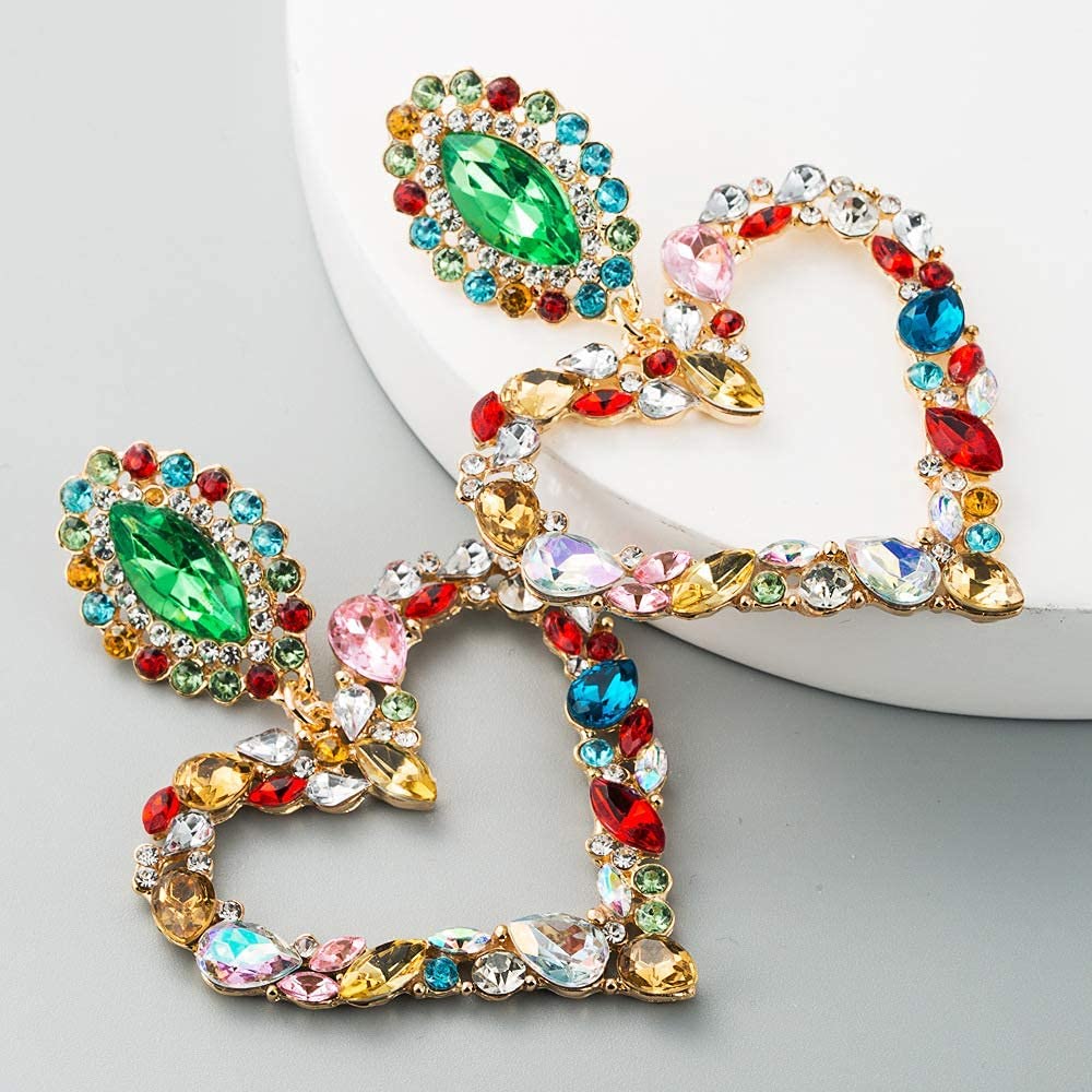 Xerling Large Heart Rhinestone Crystal Dangle Earrings for Women - Elegant Statement Drop Earrings for Girls, Brides & Special Occasions | Perfect for Weddings, Parties & Date Nights