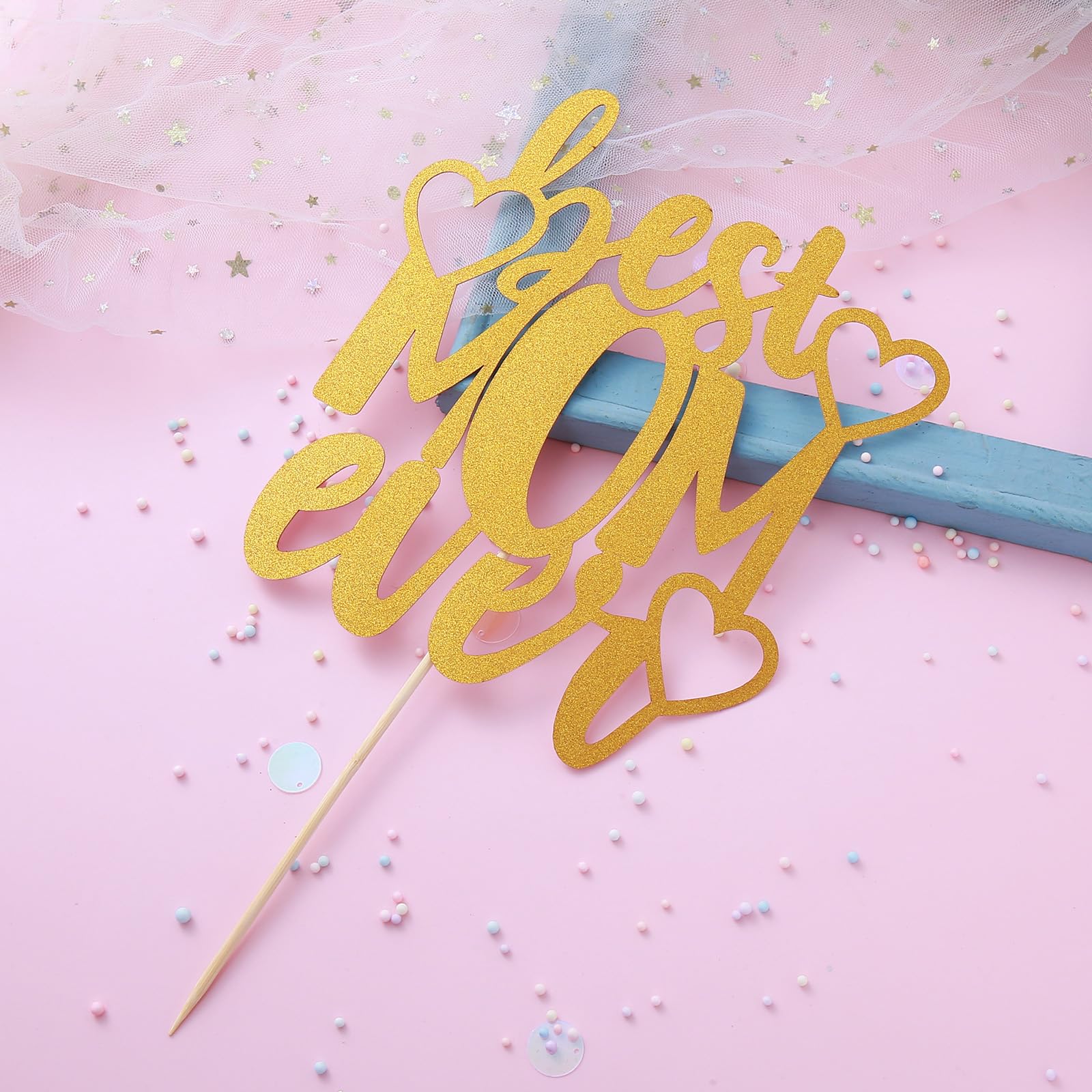 Best Mom Ever Cake Topper - Happy Mother's Day Cake Decorations Supplies for Birthday, Anniversary & Special Celebrations