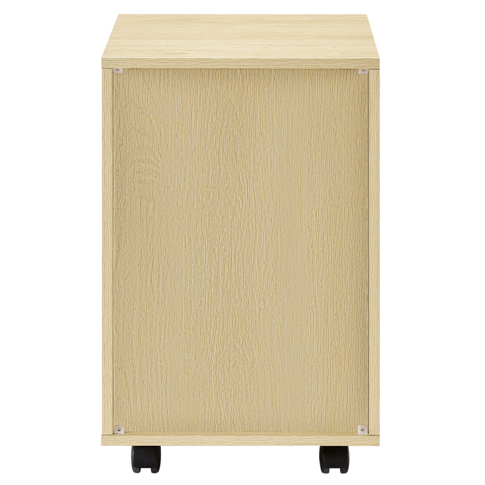 Modern 3-Drawer Mobile Pedestal File Cabinet - Natural Wood Storage Organizer for Office, Home & Workspace - Rolling File Cabinet with Locking Wheels for Documents, Supplies & Stationery