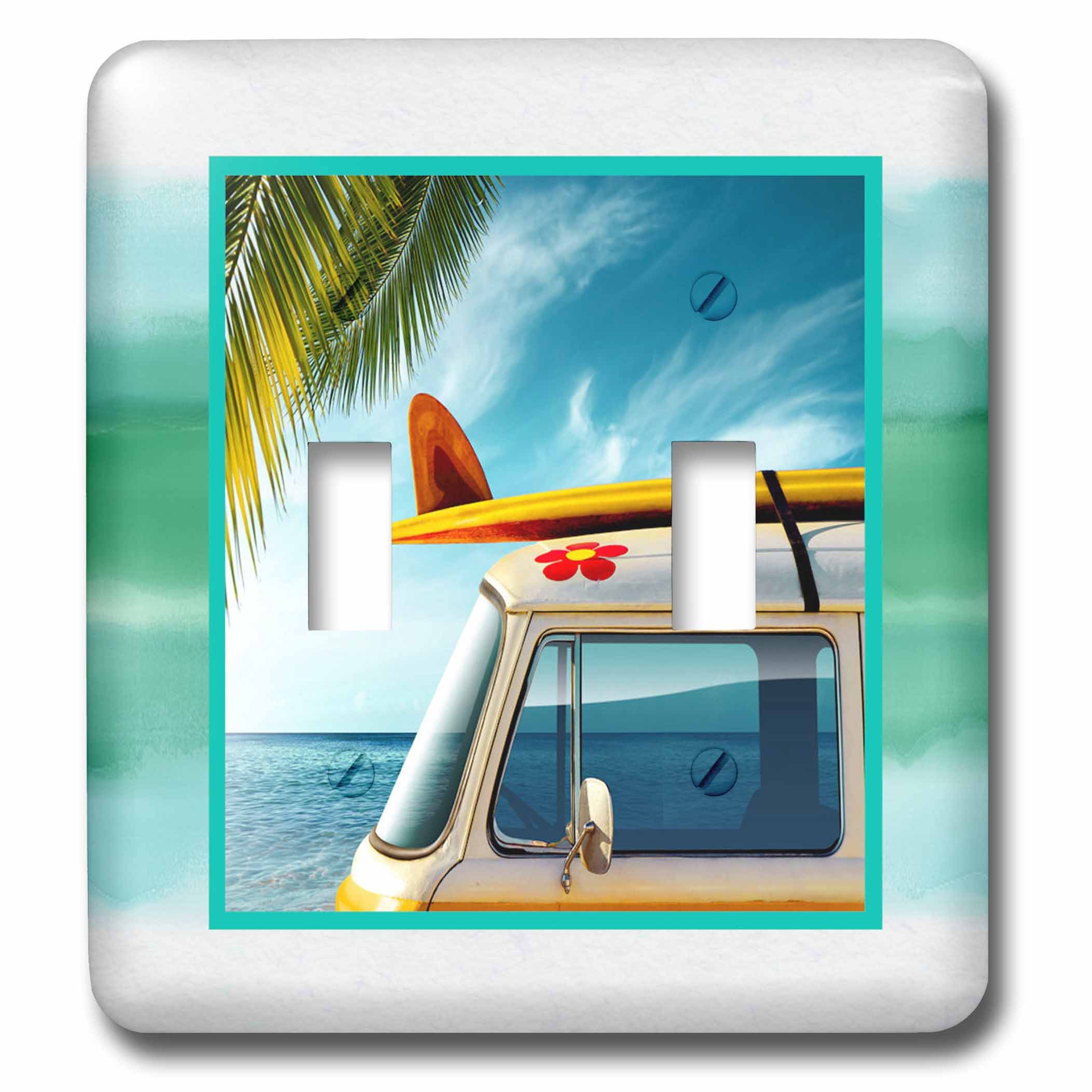 3D Vintage Van with Surfboard Light Switch Cover - Colorful Wall Plate for Home Decor, Beach House, Surf Shack & Retro Themed Rooms