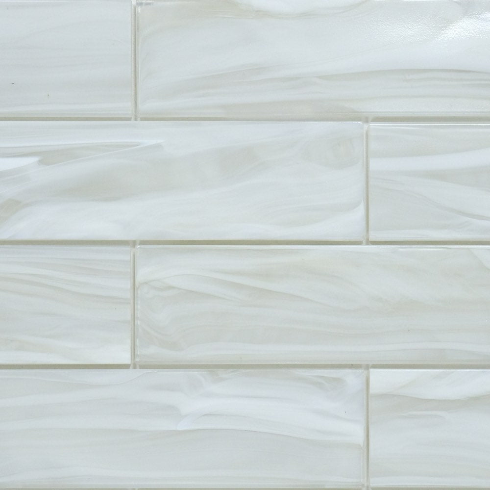 3x12 Inch Liquified Glass Subway Tile - Premium Glossy Cloud White Backsplash for Kitchen & Bathroom Renovation