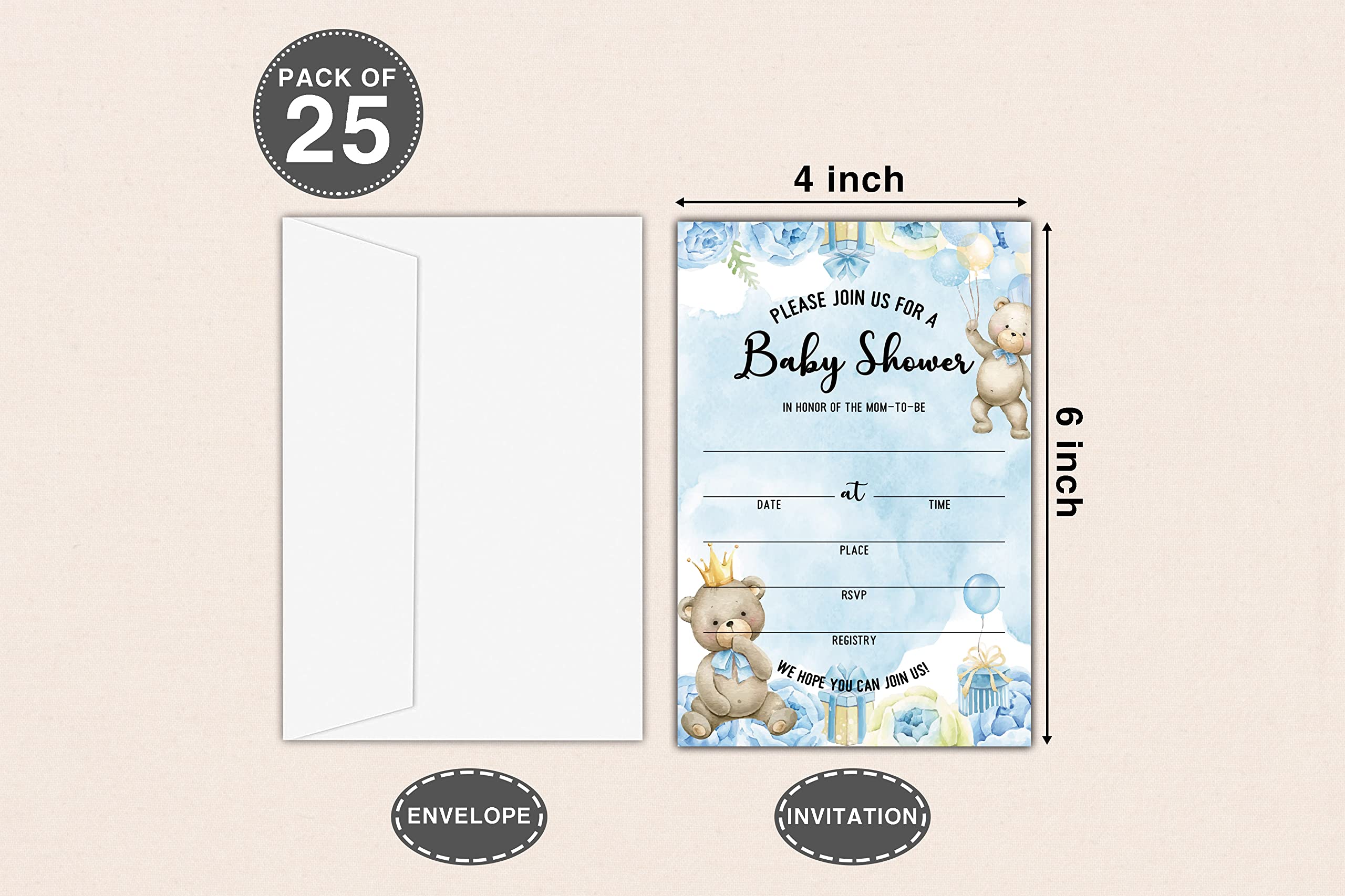 Baby Shower Invitations with Envelopes - 25 Pack Gender Reveal Party Fill-in Cards, Pregnancy Announcement Stationery, Baby Shower Decorations - Perfect for Gender Reveal Parties, Baby Showers & Pregnancy Announcements