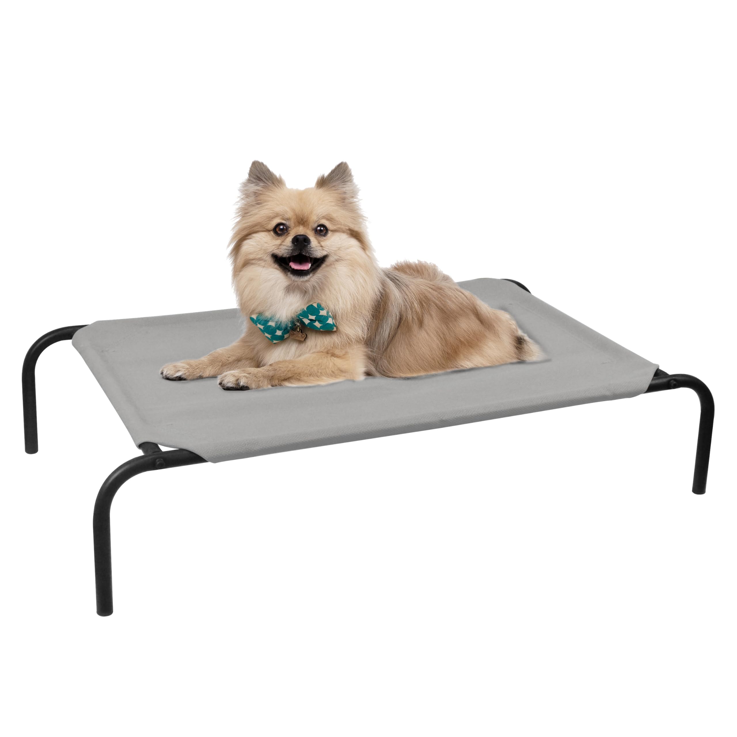 PHYEX Elevated Dog Bed for Small Dogs - Breathable Mesh Cooling Cot with Sturdy Steel Frame - Indoor & Outdoor Pet Bed - Non-Slip, Easy to Clean - 33 Inch Grey - Perfect for Patio, Camping & Hot Weather Use