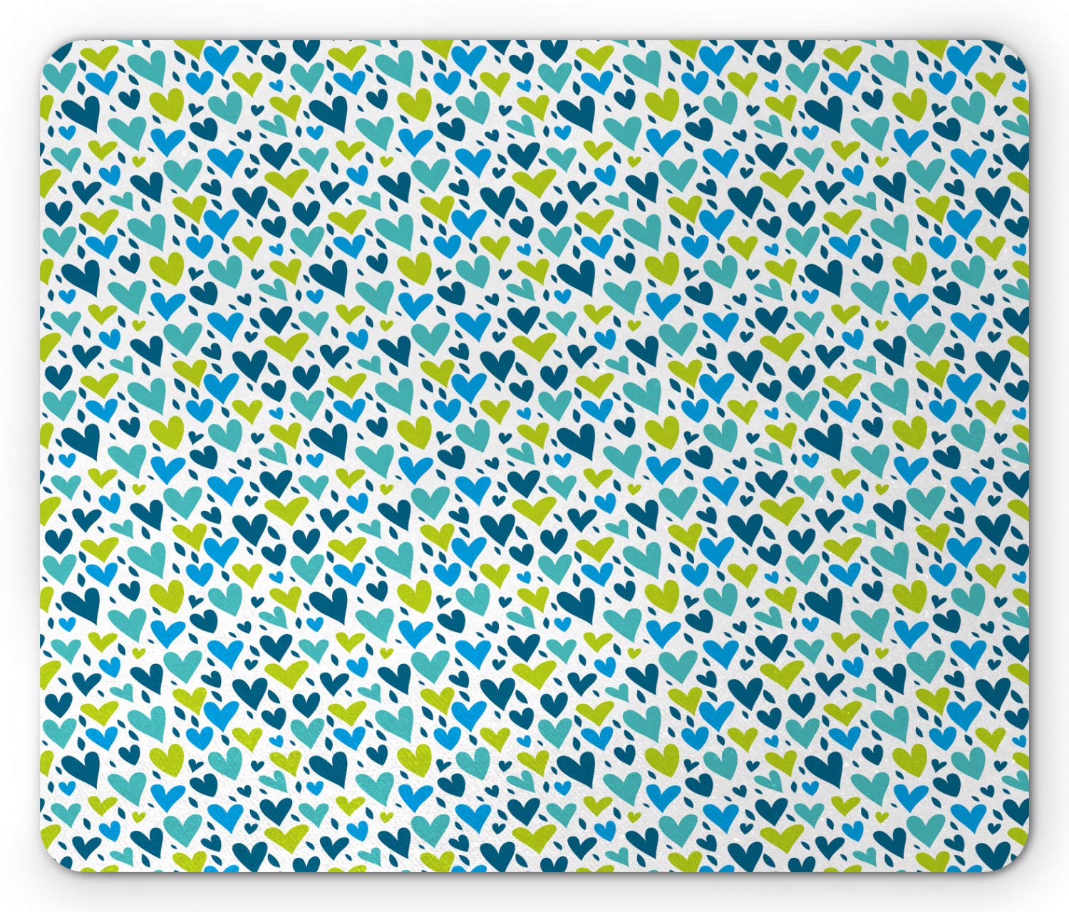 Ambesonne Valentine's Day Mouse Pad - Blue and Green Irregular Hearts Design, Non-Slip Rubber Base, Standard Size Rectangle Mousepad in Sea Blue & Dark Seafoam Colors | Perfect for Office, Gaming & Home Computer Use