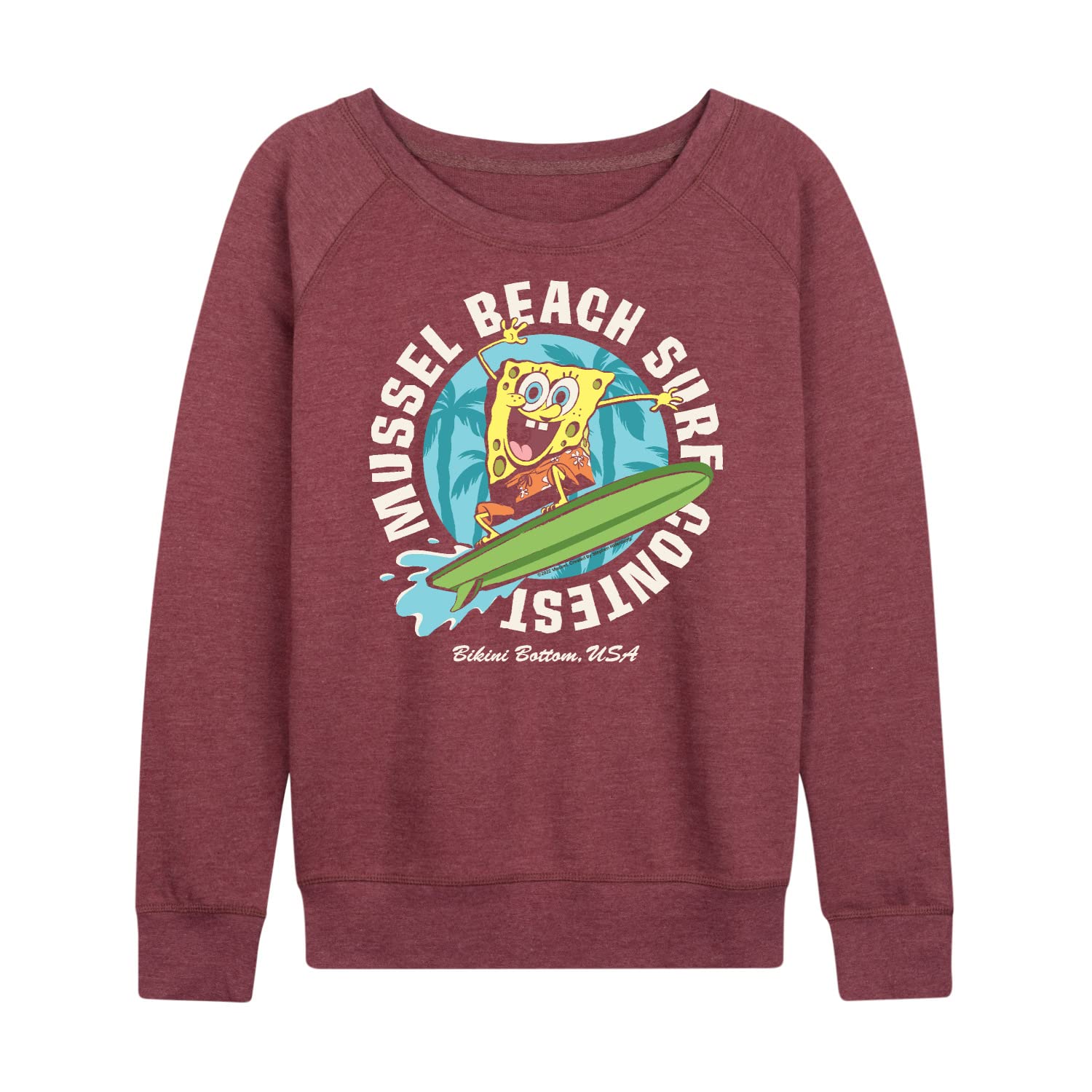 SpongeBob SquarePants Mussel Beach Women's Lightweight French Terry Pullover Hoodie - Soft Casual Sweatshirt for Fans, Lounge Wear, Anime Cosplay & Gift Giving