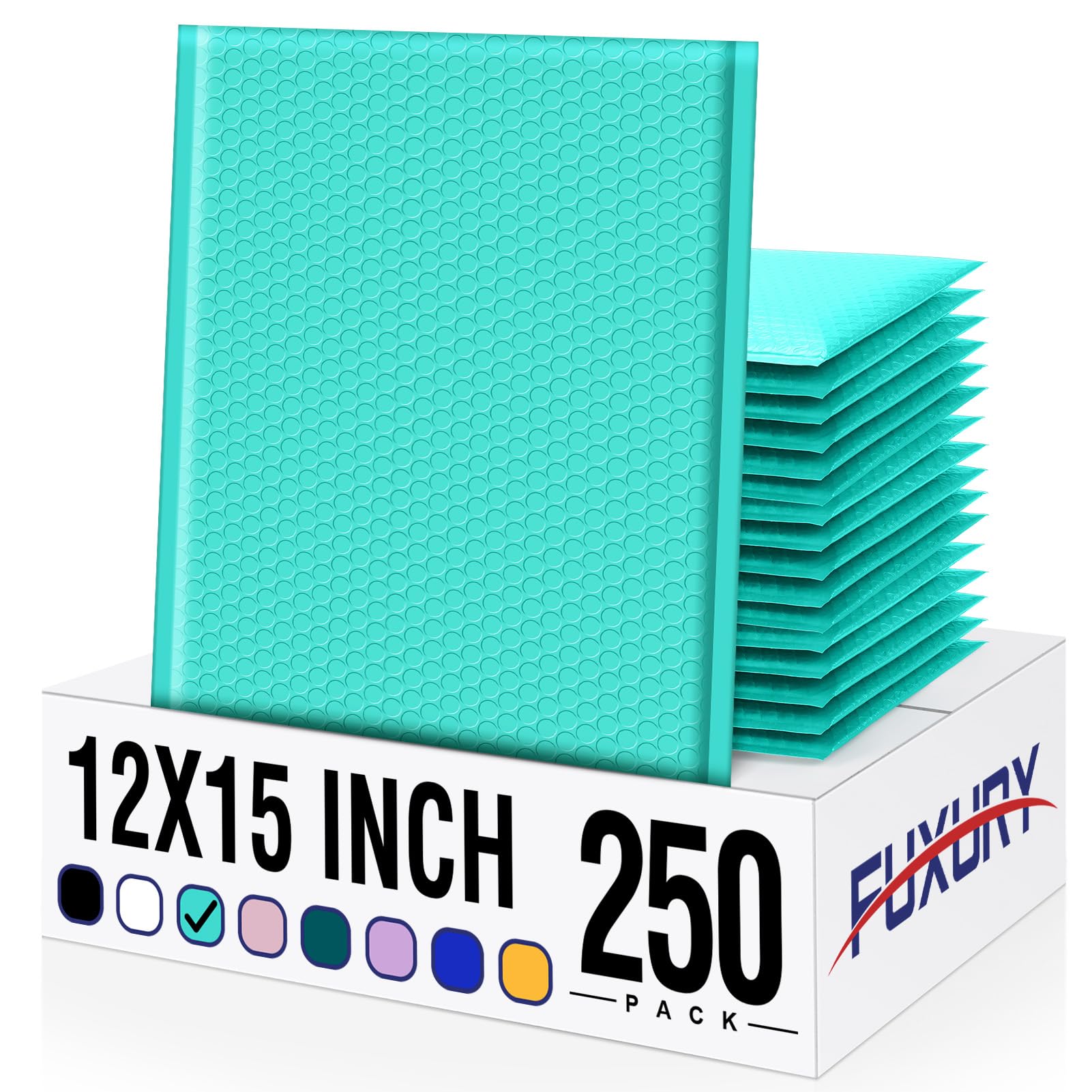 Fuxury 12x15 Inch Bubble Mailers - 250 Pack Large Padded Envelopes with Strong Adhesion | Self-Sealing Shipping Envelopes for Small Business, Magazines & Clothing | Perfect for Ecommerce, Amazon FBA & Online Retail (Teal Color)