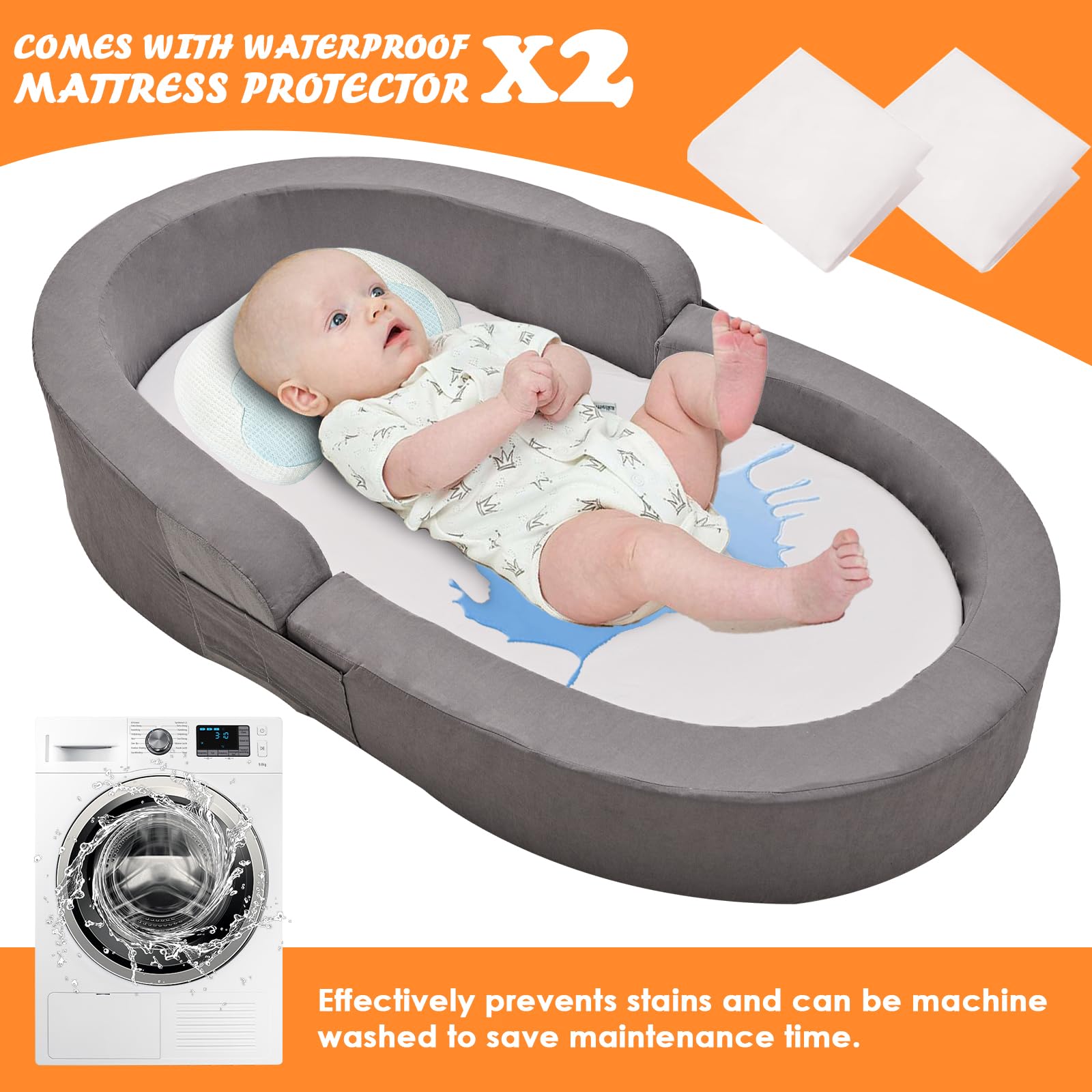 SUNYRISY 2-in-1 Portable Toddler Travel Bed & Floor Bed - Foldable Kids Camping Cot with 2 Waterproof Mattress Covers - Perfect for Travel, Home, Daycare & Outdoor Adventures