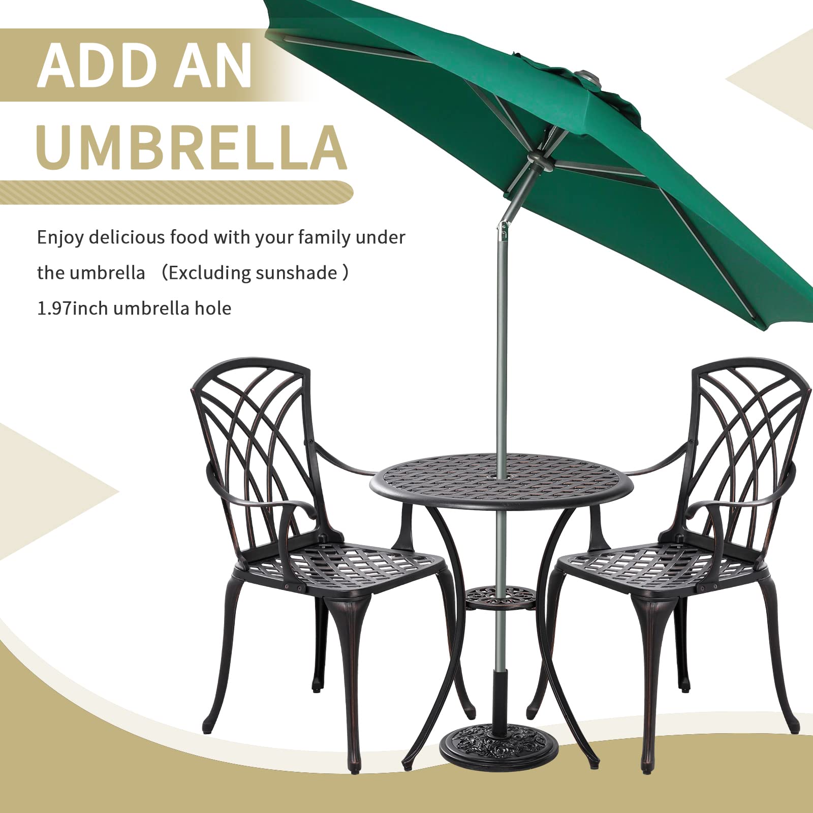 3-Piece Outdoor Bistro Set - Cast Aluminum Patio Furniture with Weather-Resistant Table & 2 Chairs (Antique Bronze) - Includes 1.97