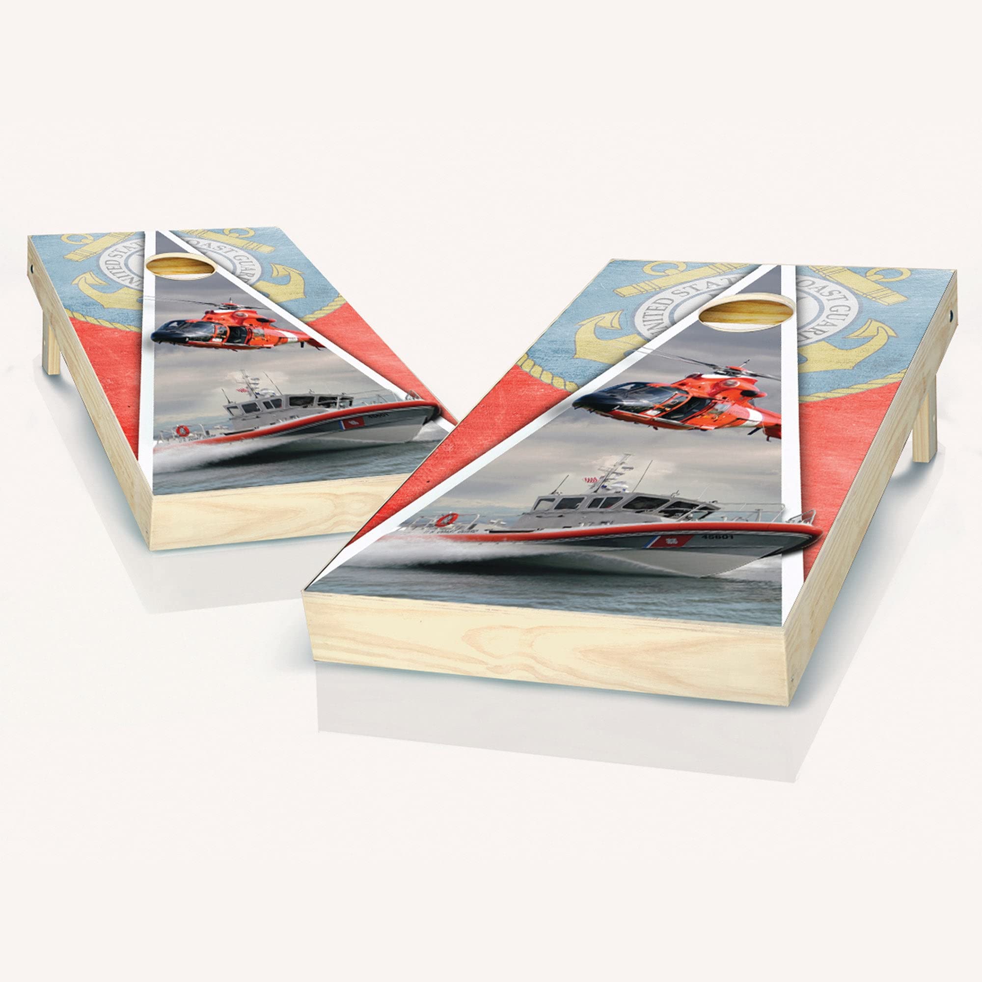 US Coast Guard Themed Cornhole Game Set - 2 Boards & 8 Bags | Premium Outdoor Lawn Game for Backyard Parties, Tailgating & Beach Fun