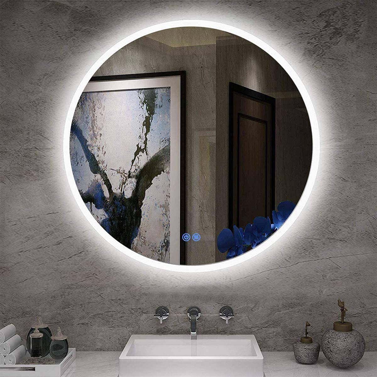 24 Inch Round LED Bathroom Mirror with Dimmable Backlight - Anti-Fog Smart Makeup Mirror for Vanity & Wall Mounted Installation - Perfect for Modern Bathrooms, Dressing Rooms & Spa-Like Home Decor