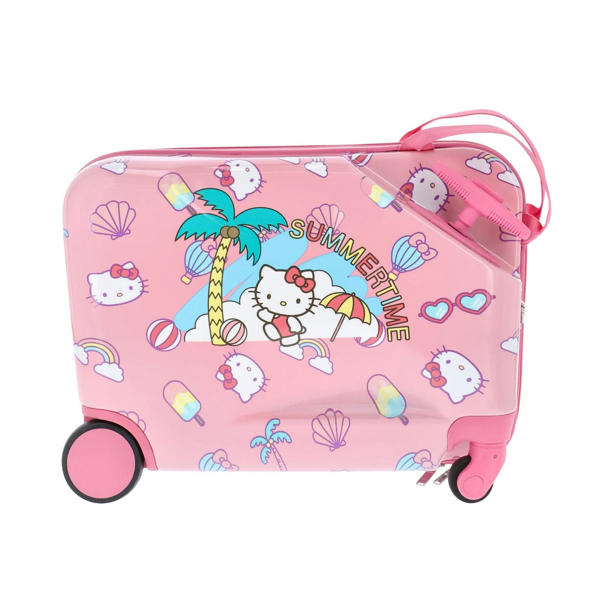 Hello Kitty Ride-On Suitcase for Kids 14.5 Inch - Cute Rolling Luggage with Wheels for Girls Travel, Airplane Carry-On, Summer Vacation & School Trips