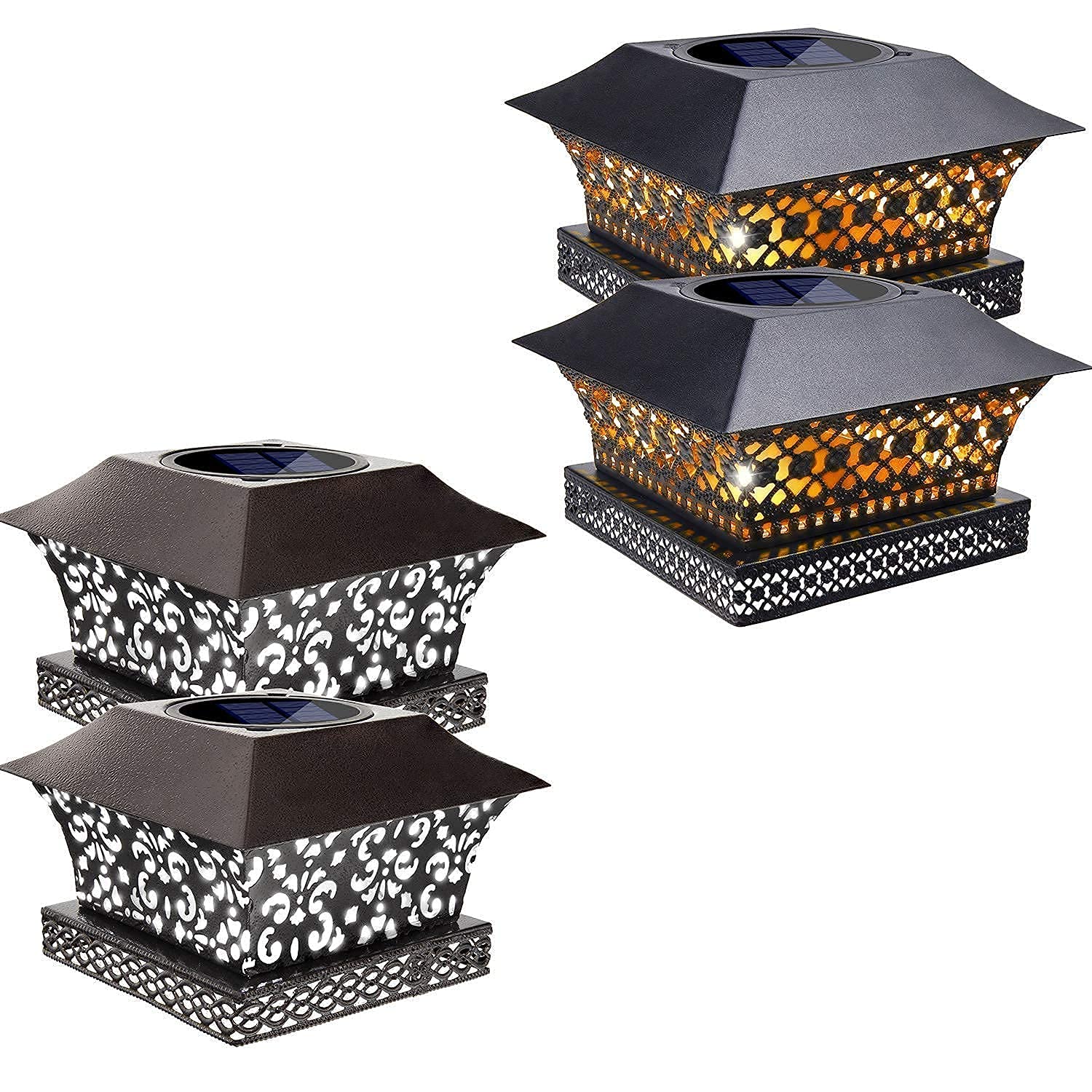 Siedinlar 2 Pack Black & Brown Solar Post Lights - Warm White & White Outdoor Lighting for Garden, Pathway, and Patio Decoration